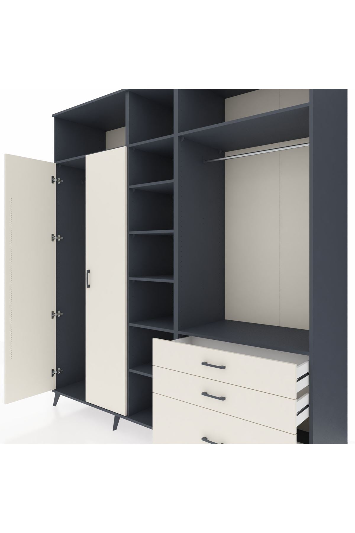 Kronos Dolap 9 Raflı 3 Çekmeceli 2 Askılı 220x59x243 - S784M028V13C
