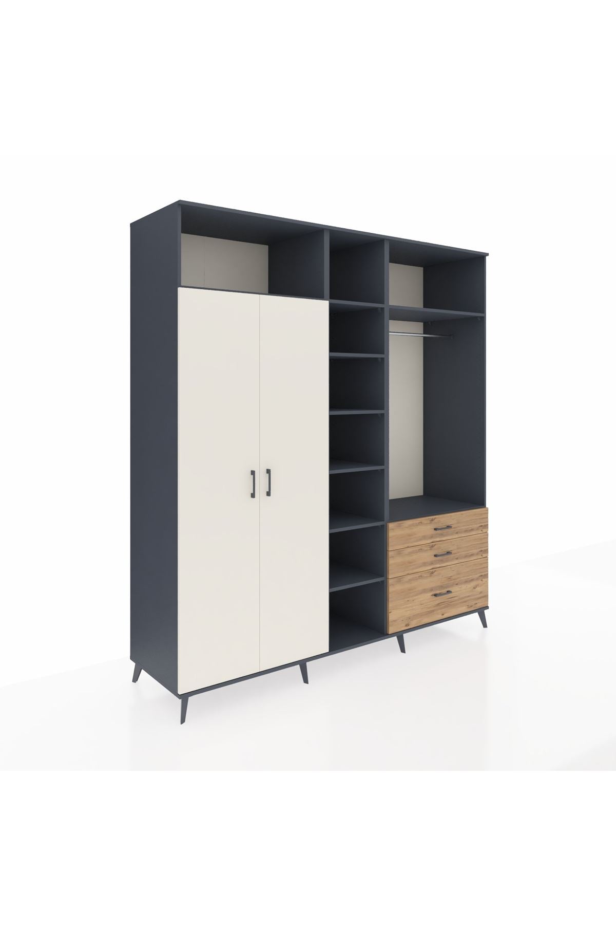 Kronos Dolap 9 Raflı 3 Çekmeceli 2 Askılı 220x59x243 - S784M028V15C