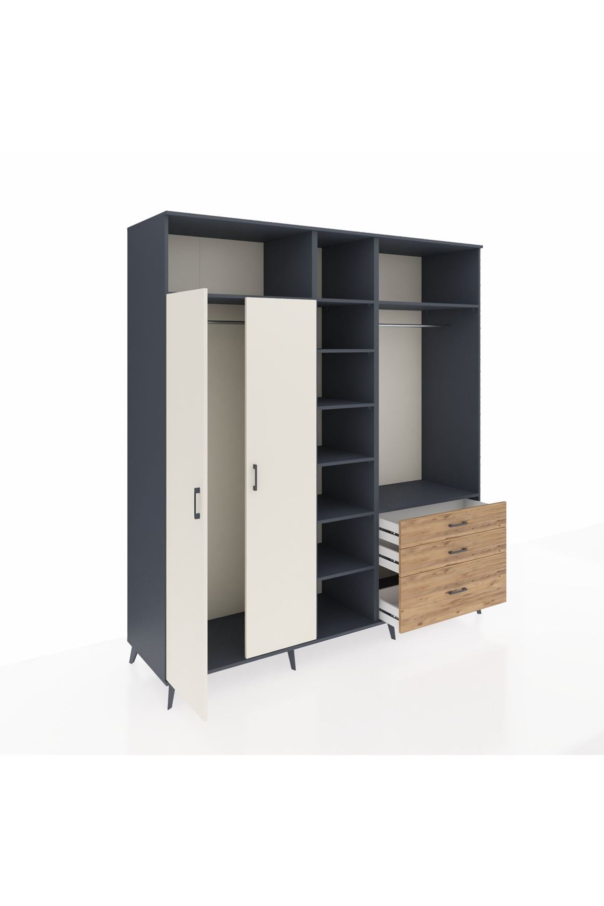 Kronos Dolap 9 Raflı 3 Çekmeceli 2 Askılı 220x59x243 - S784M028V15C