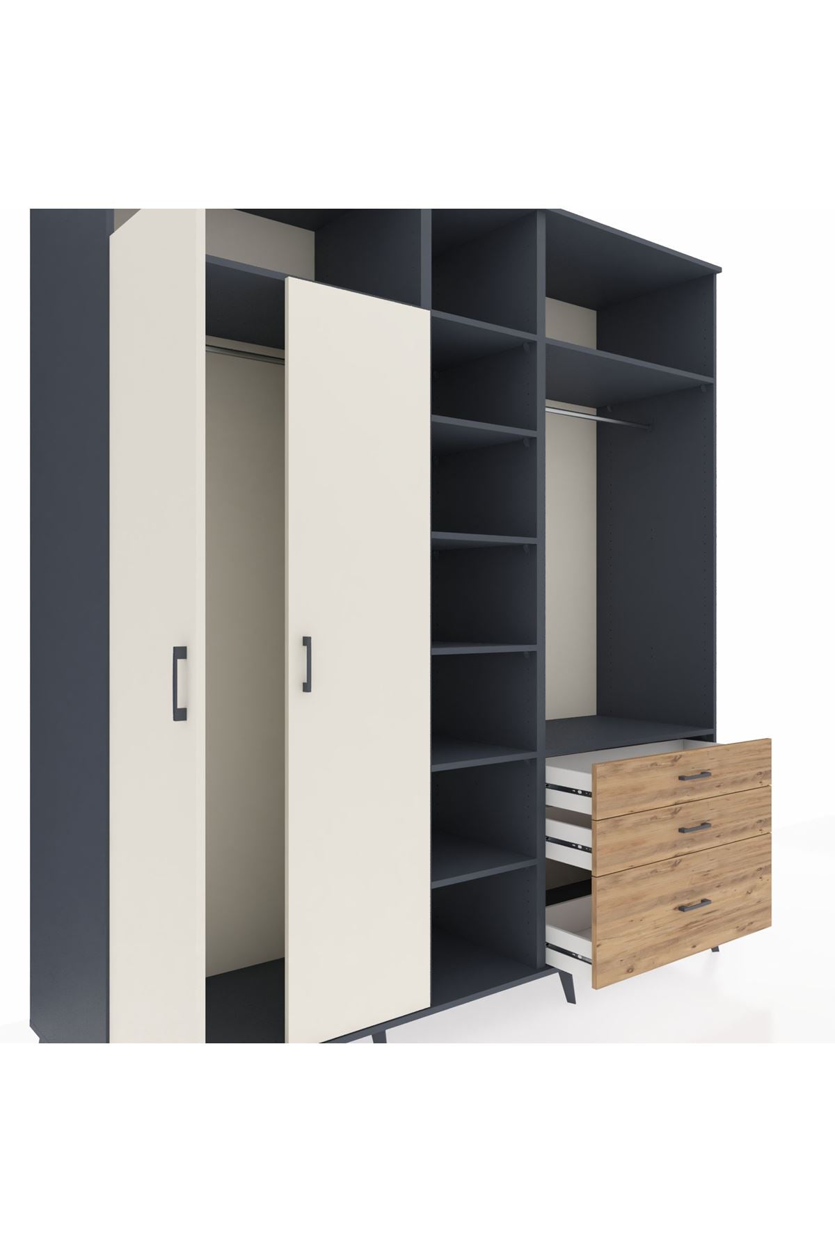 Kronos Dolap 9 Raflı 3 Çekmeceli 2 Askılı 220x59x243 - S784M028V15C