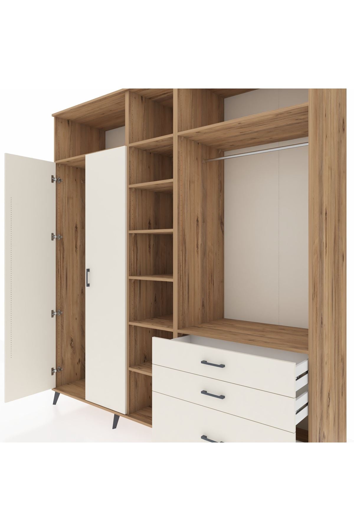 Kronos Dolap 9 Raflı 3 Çekmeceli 2 Askılı 220x59x243 - S784M028V22C