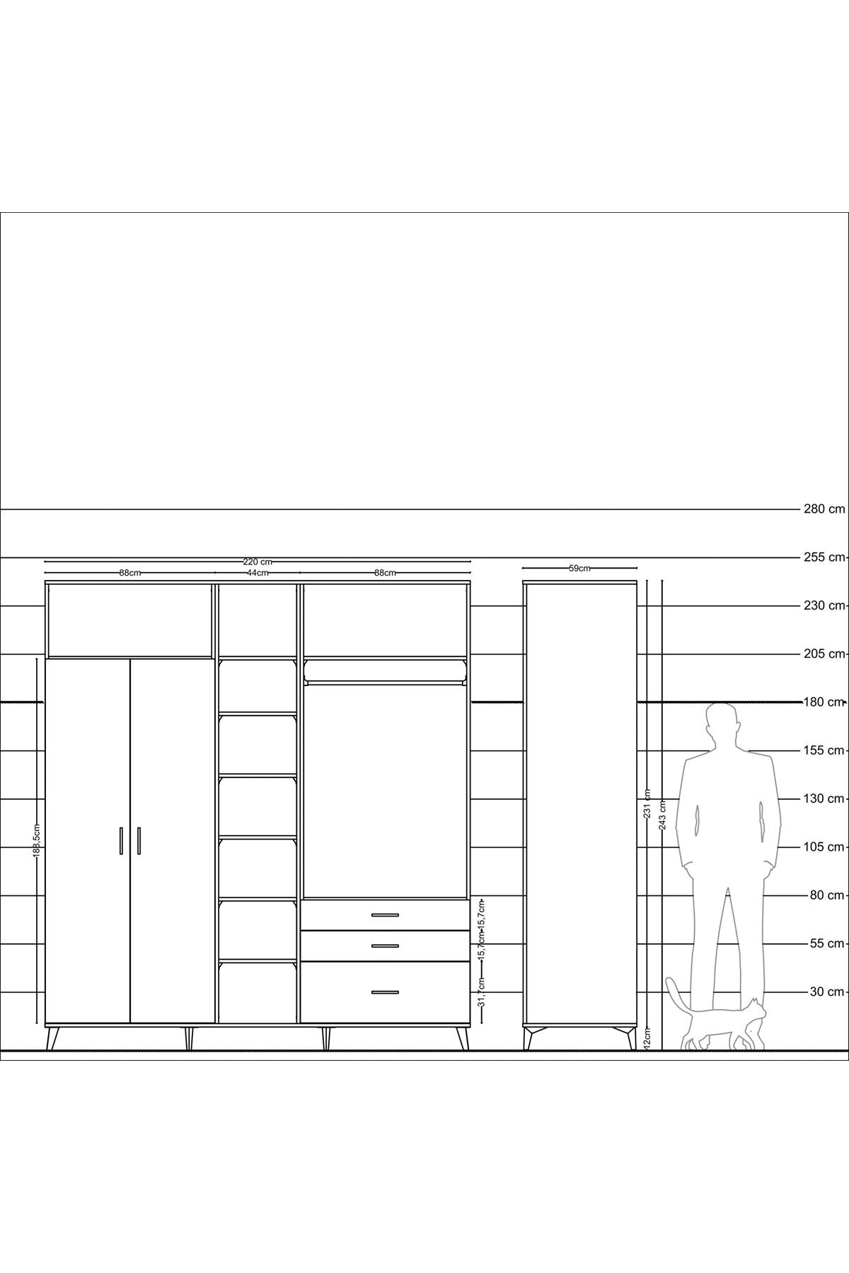 Kronos Dolap 9 Raflı 3 Çekmeceli 2 Askılı 220x59x243 - S784M028V22C