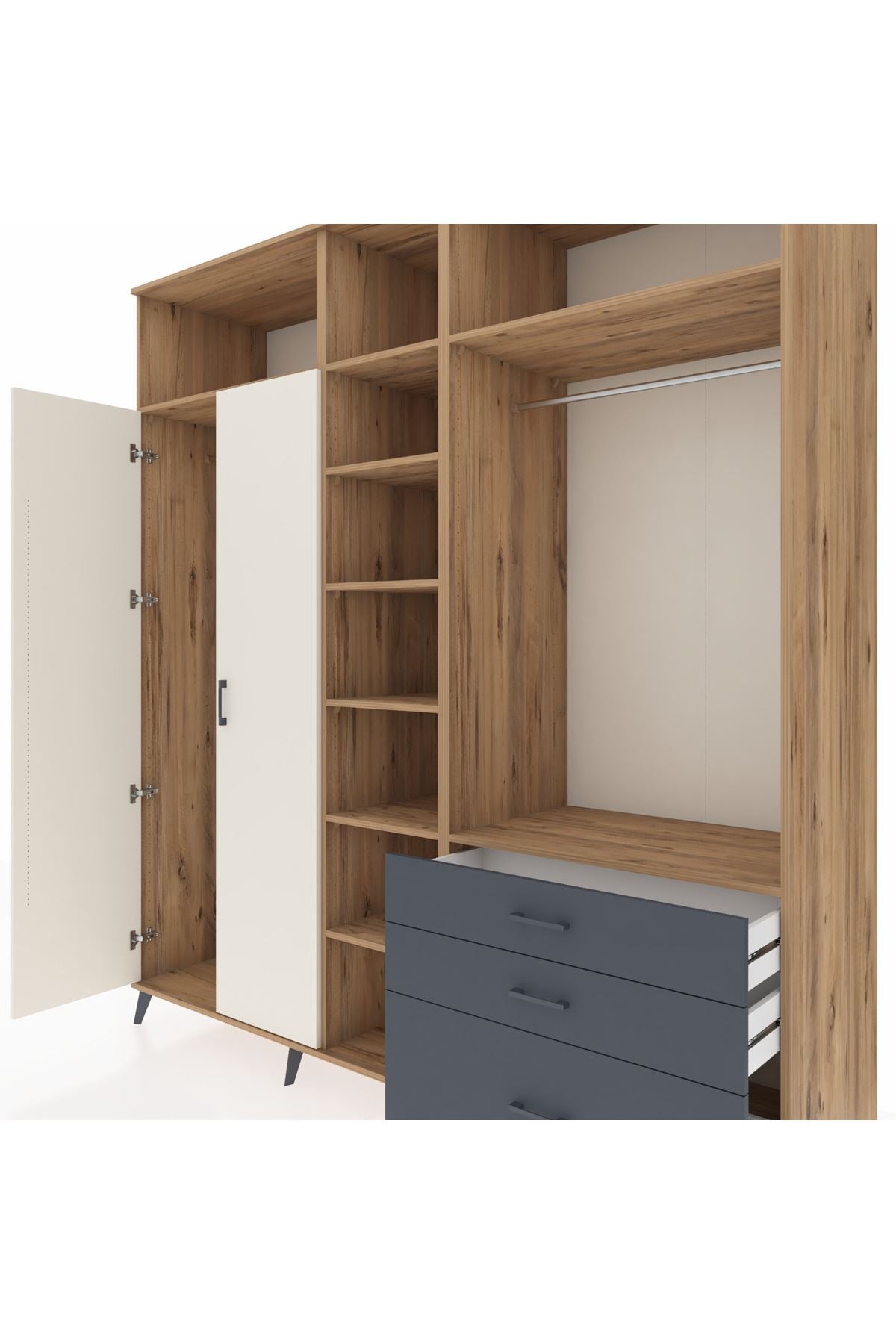 Kronos Dolap 9 Raflı 3 Çekmeceli 2 Askılı 220x59x243 - S784M028V23C