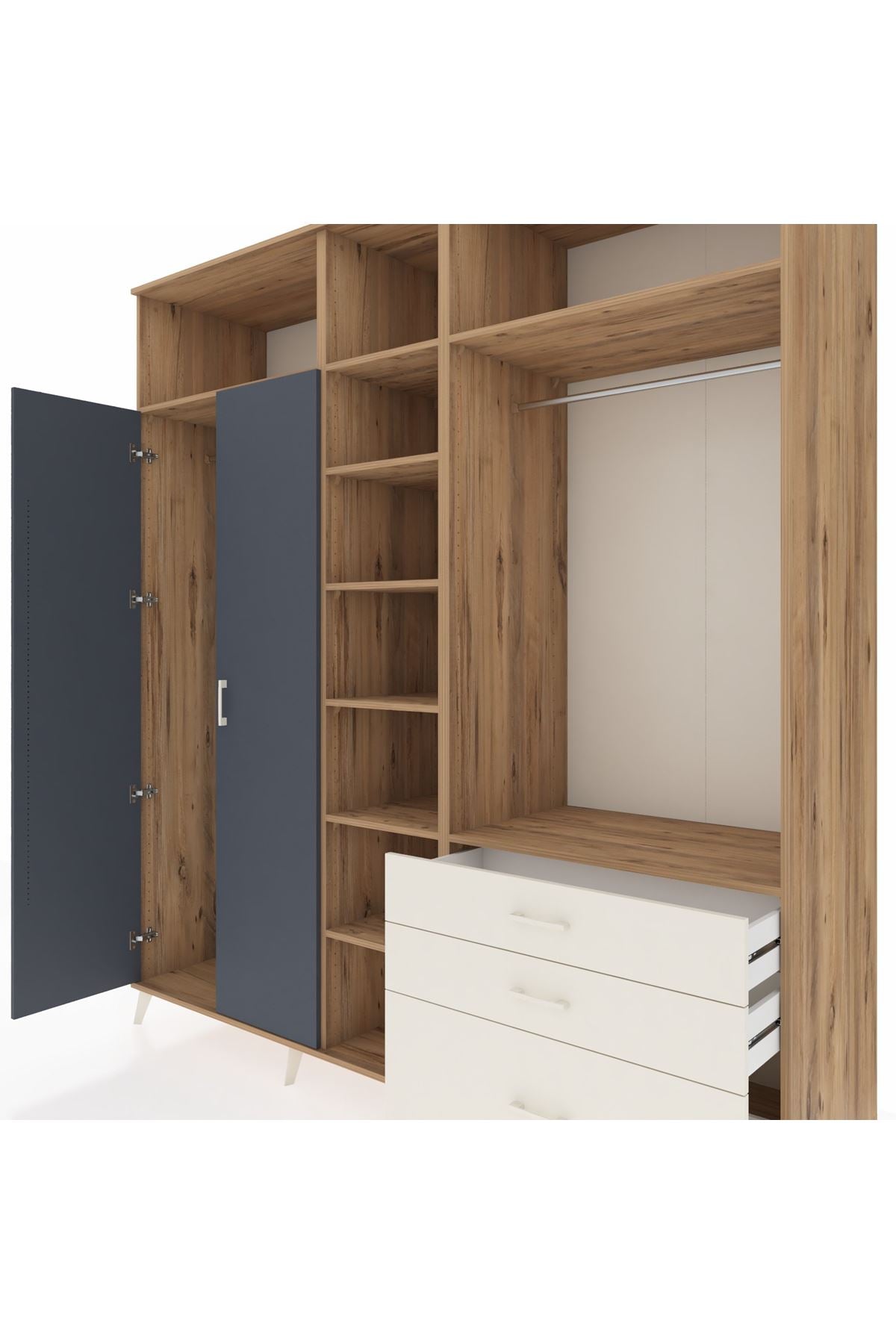 Kronos Dolap 9 Raflı 3 Çekmeceli 2 Askılı 220x59x243 - S784M028V25C
