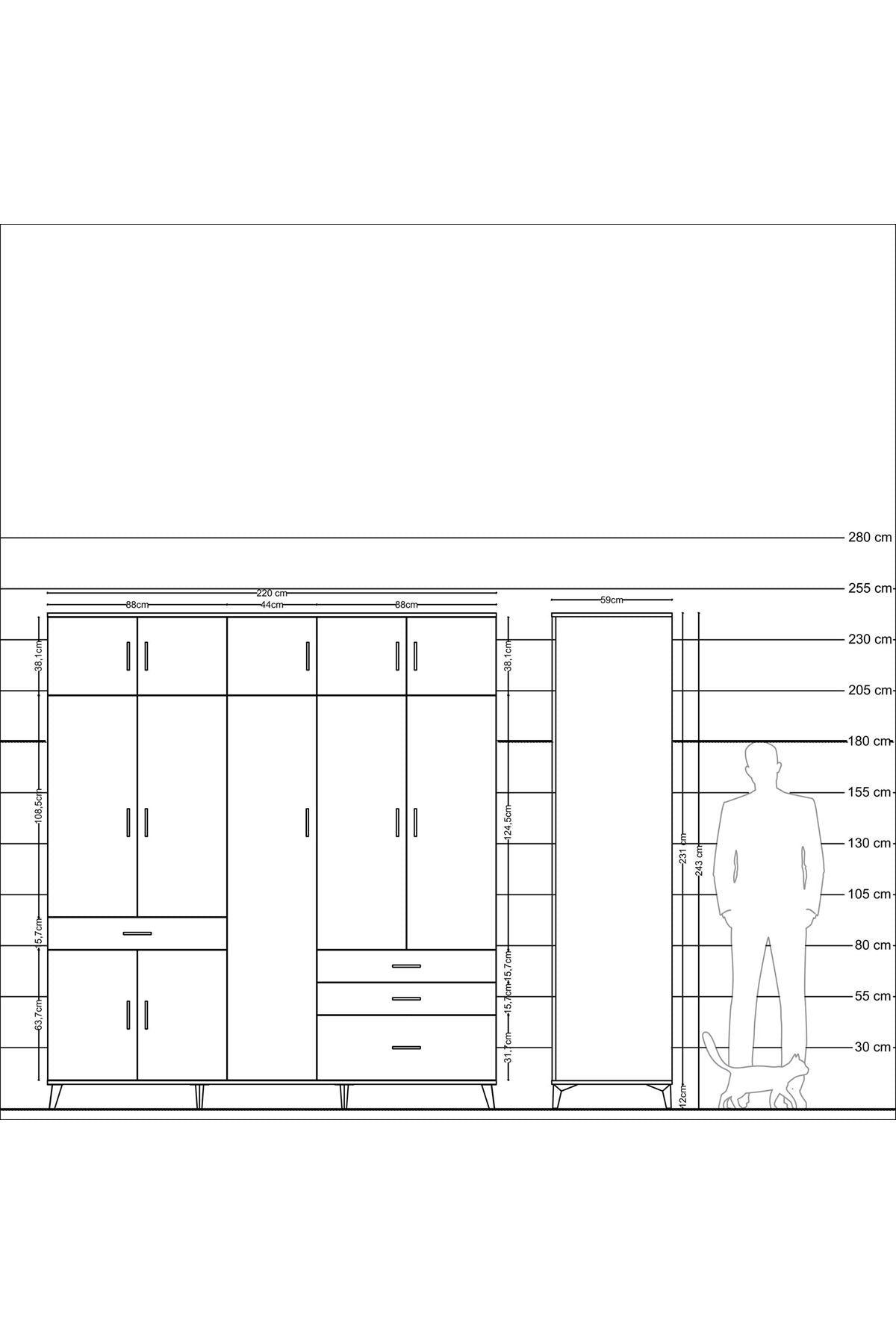 Kronos Dolap 11 Raflı 4 Çekmeceli 2 Askılı 220x59x243 - S784M029V12C