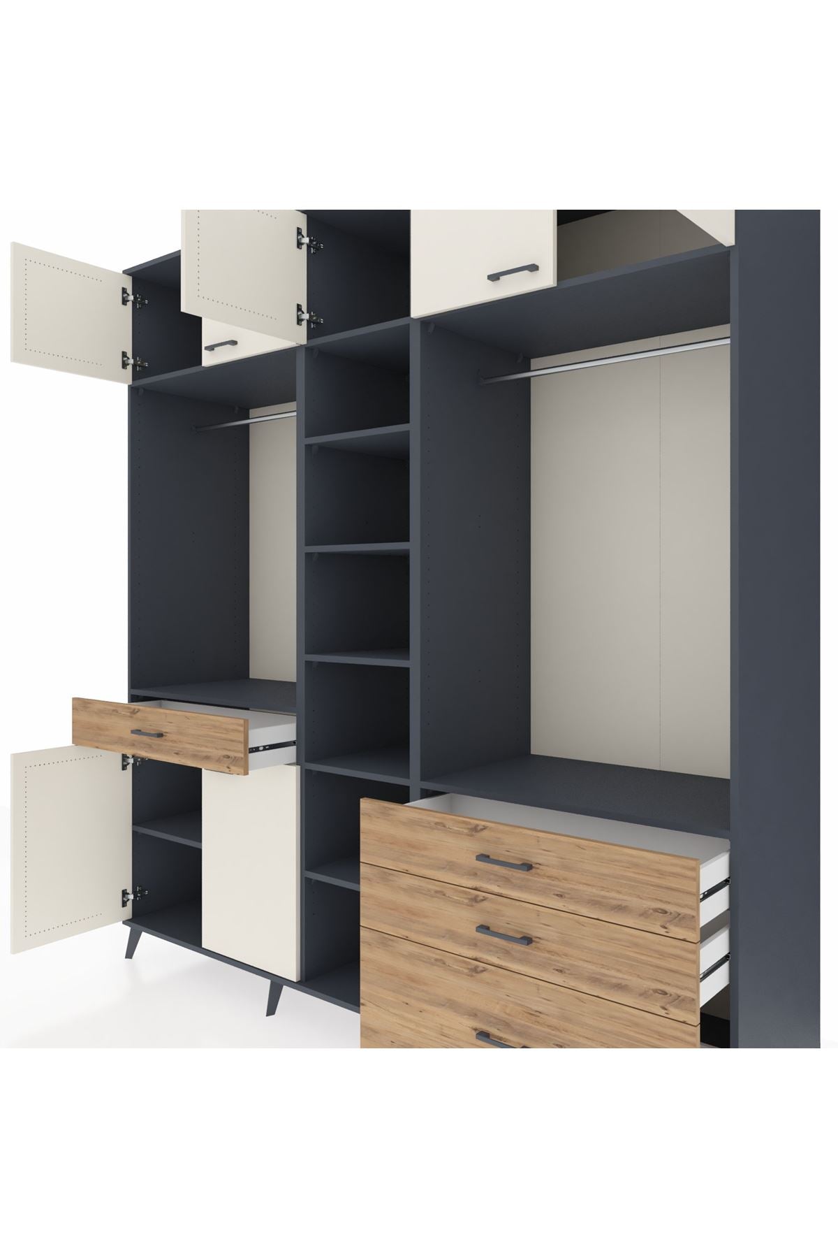 Kronos Dolap 11 Raflı 4 Çekmeceli 2 Askılı 220x59x243 - S784M030V15C