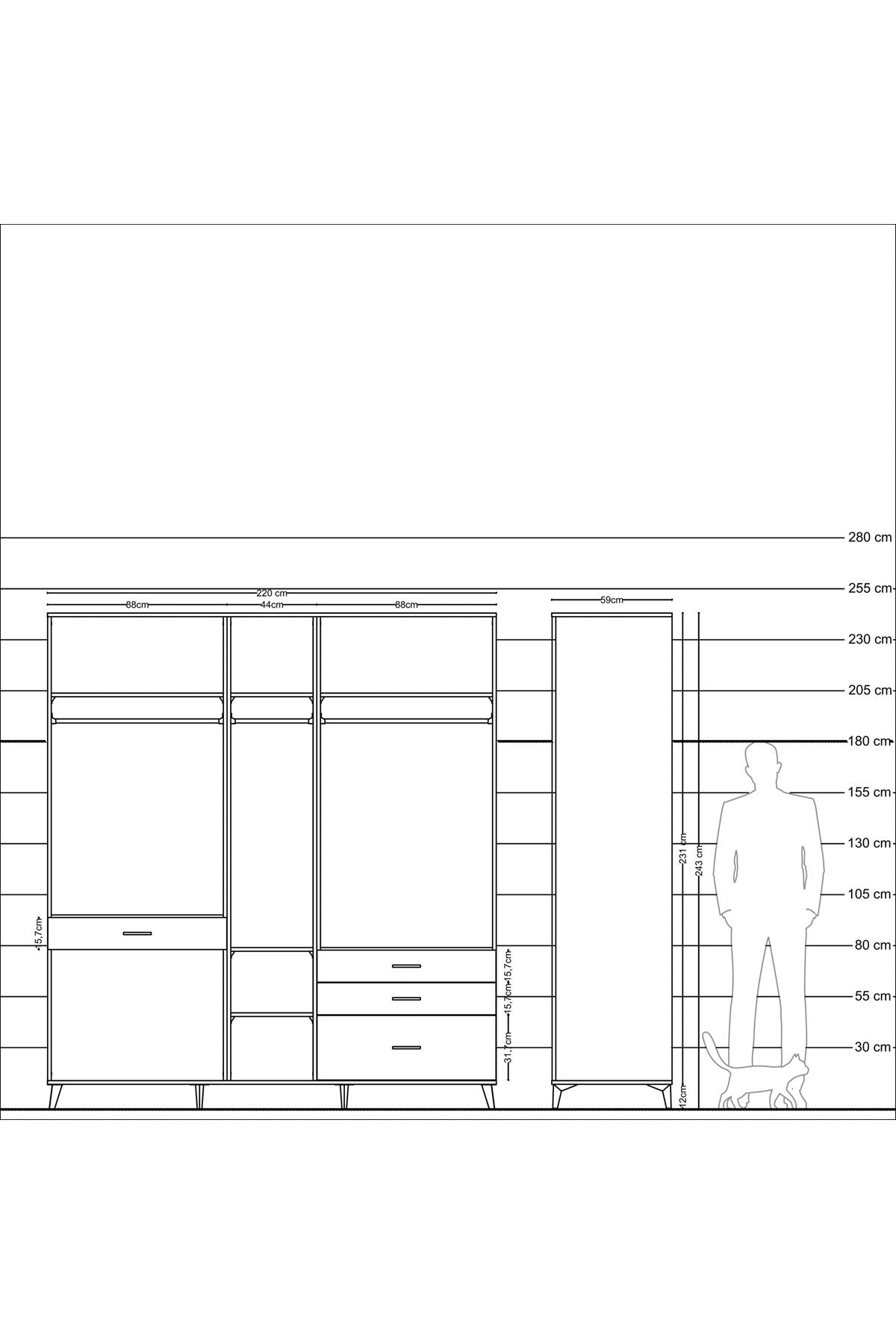 Kronos Dolap 7 Raflı 4 Çekmeceli 3 Askılı 220x59x243 - S784M031V19C