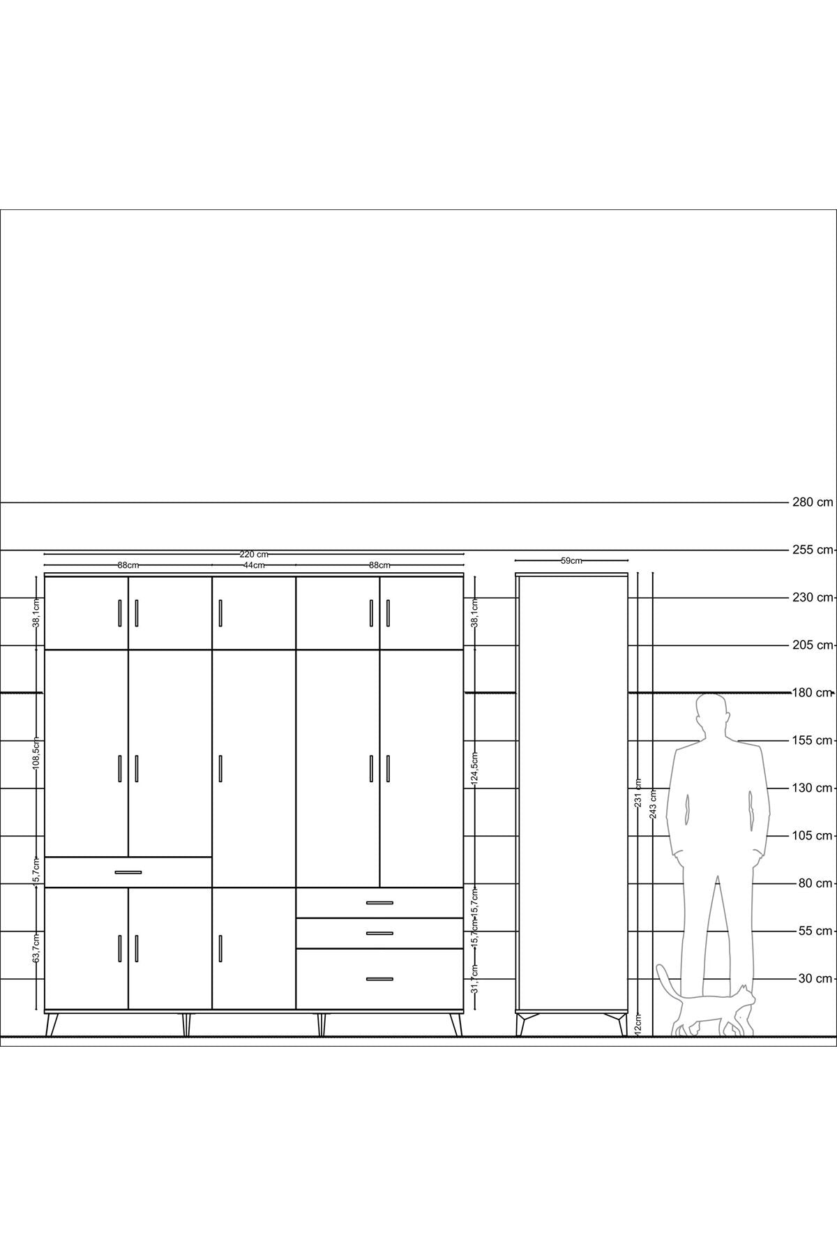 Kronos Dolap 8 Raflı 4 Çekmeceli 3 Askılı 220x59x243 - S784M032V14C