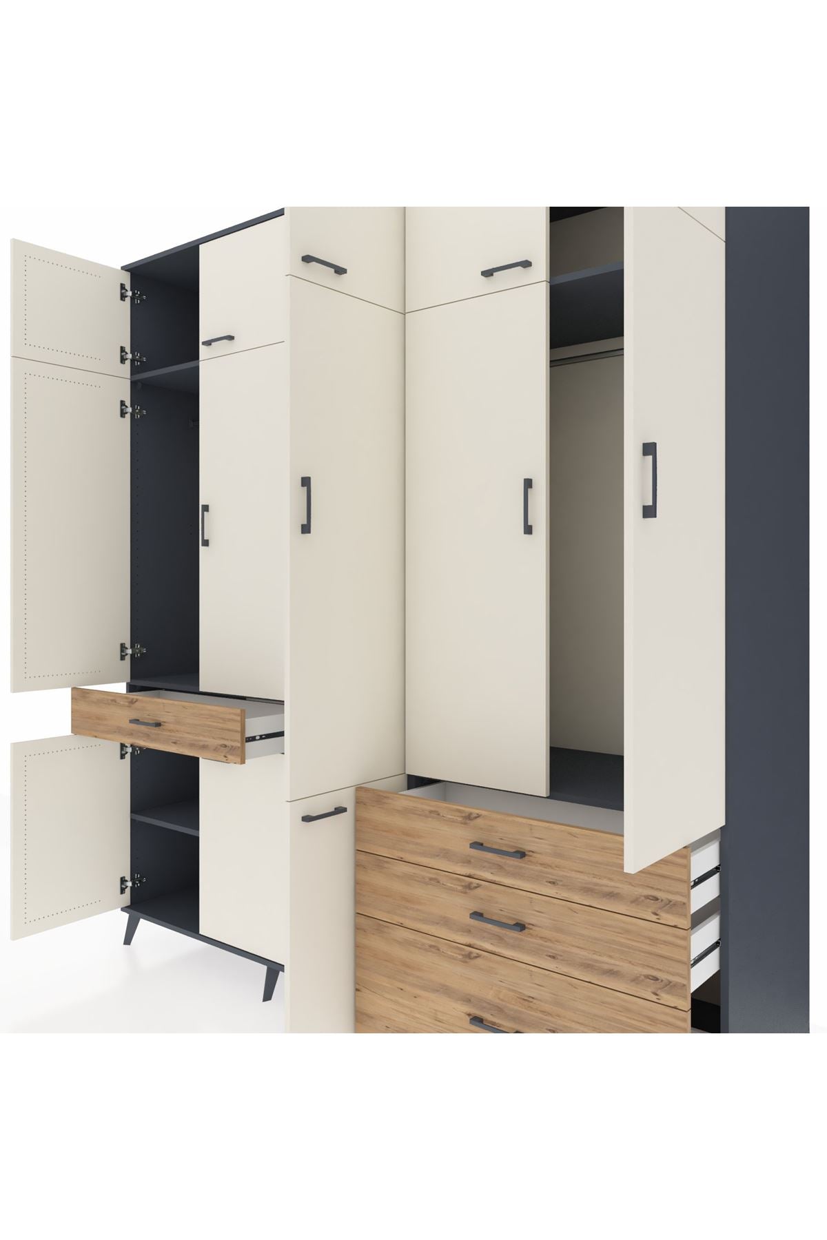 Kronos Dolap 8 Raflı 4 Çekmeceli 3 Askılı 220x59x243 - S784M032V15C