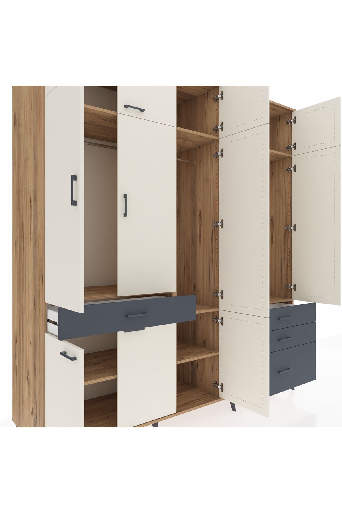 Kronos Dolap 8 Raflı 4 Çekmeceli 3 Askılı 220x59x243 - S784M032V23C