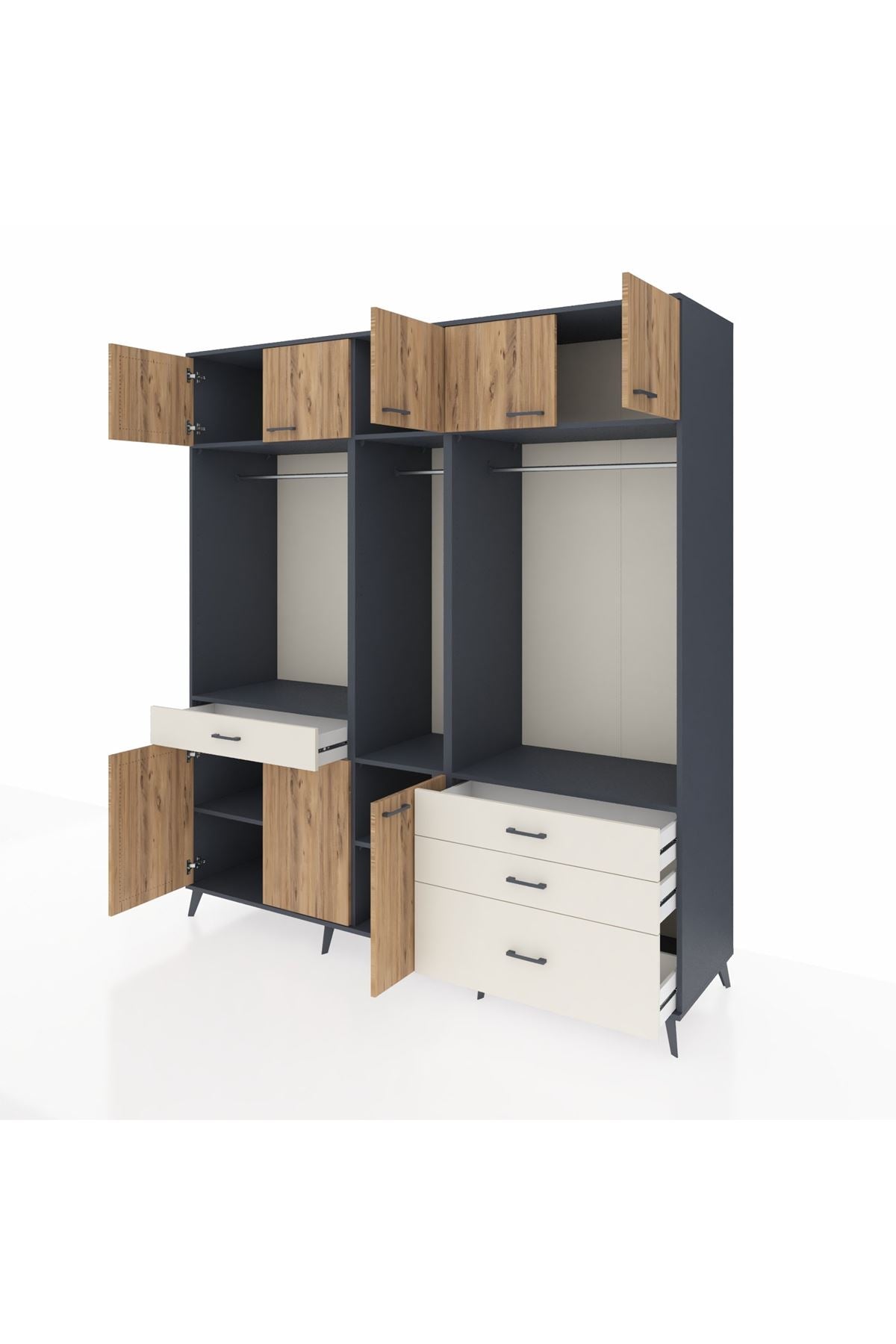 Kronos Dolap 8 Raflı 4 Çekmeceli 3 Askılı 220x59x243 - S784M033V10C