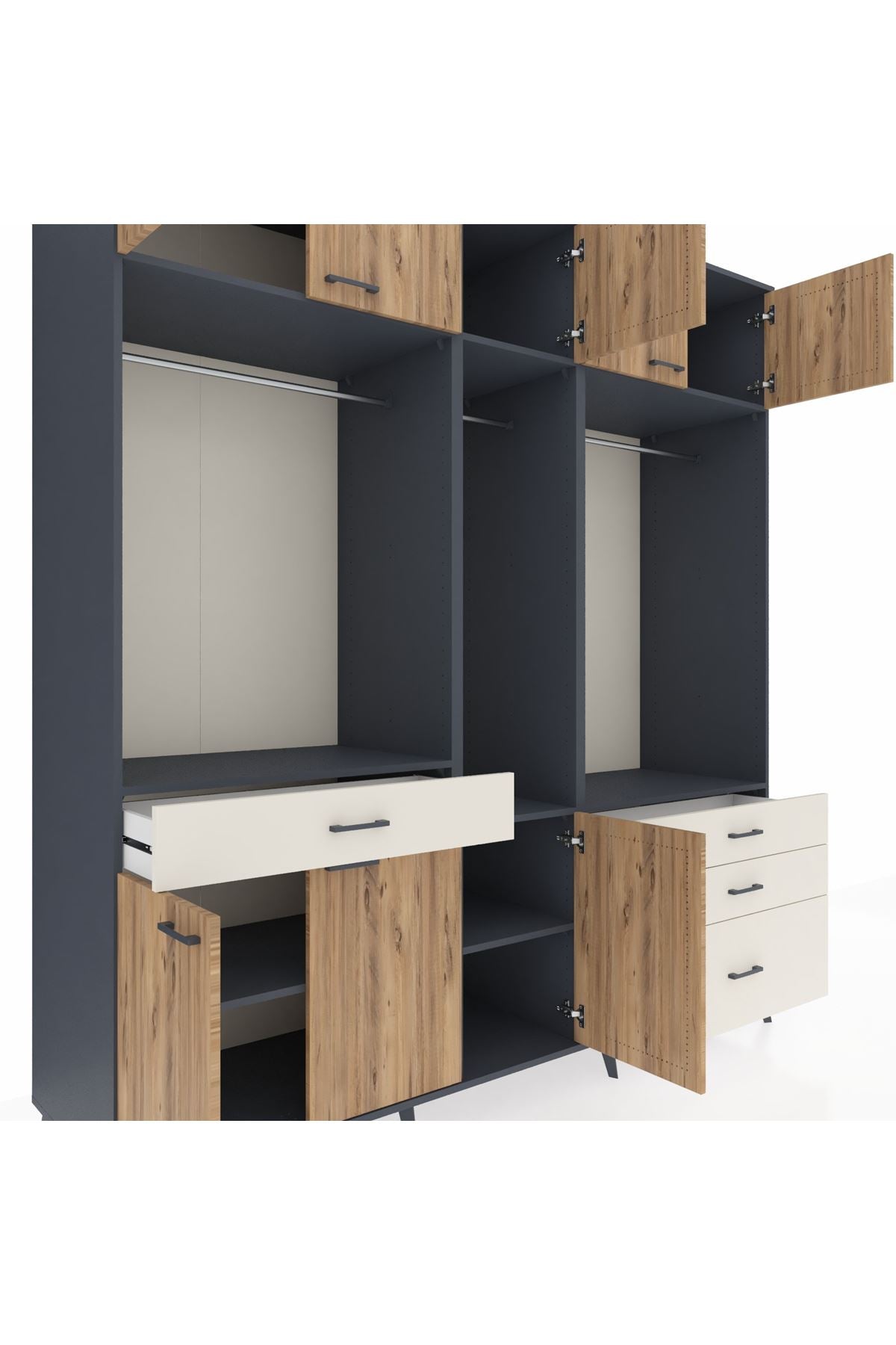 Kronos Dolap 8 Raflı 4 Çekmeceli 3 Askılı 220x59x243 - S784M033V10C