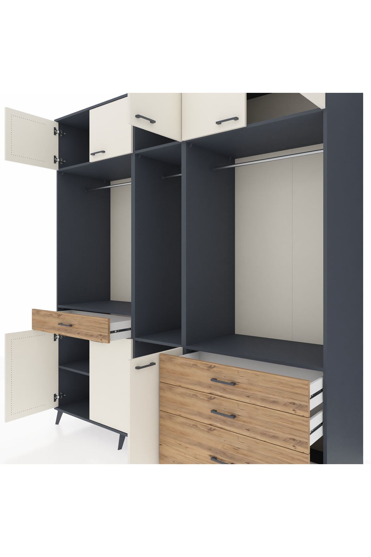 Kronos Dolap 8 Raflı 4 Çekmeceli 3 Askılı 220x59x243 - S784M033V15C