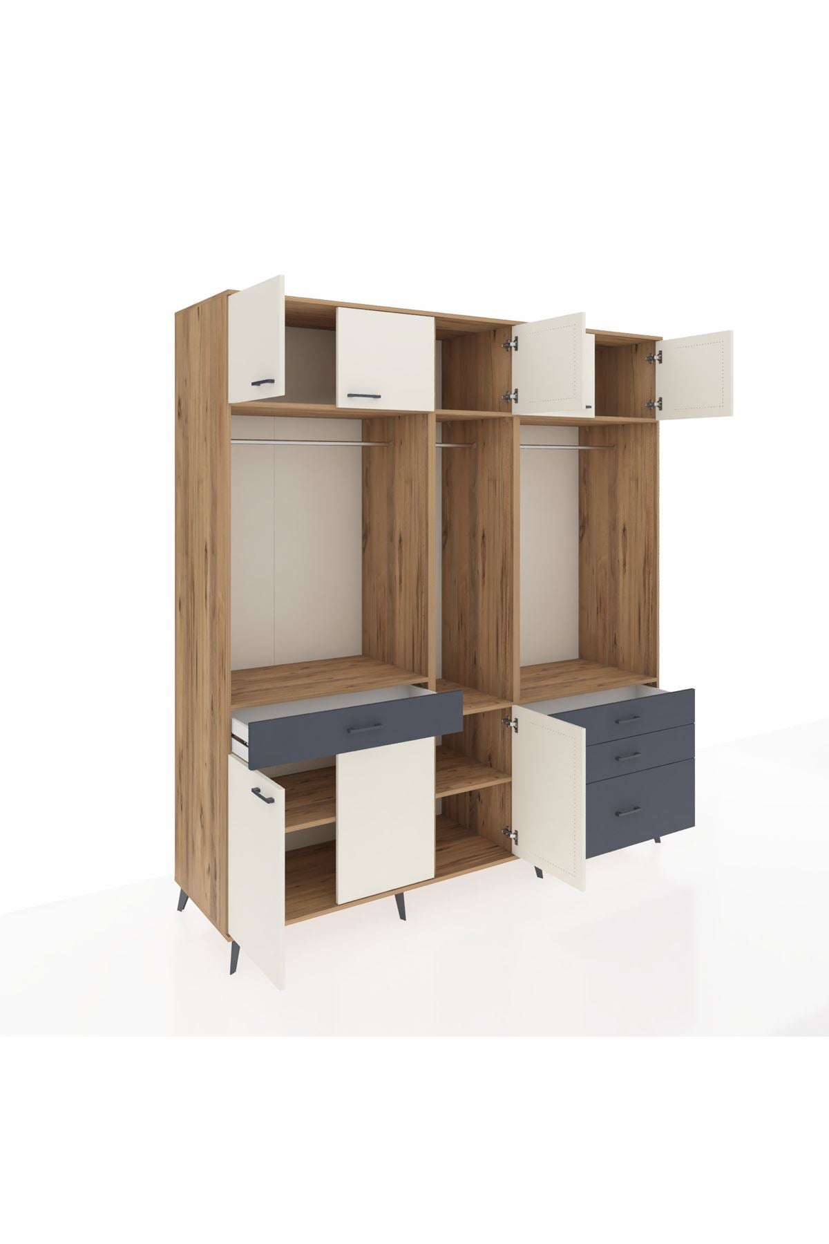 Kronos Dolap 8 Raflı 4 Çekmeceli 3 Askılı 220x59x243 - S784M033V23C