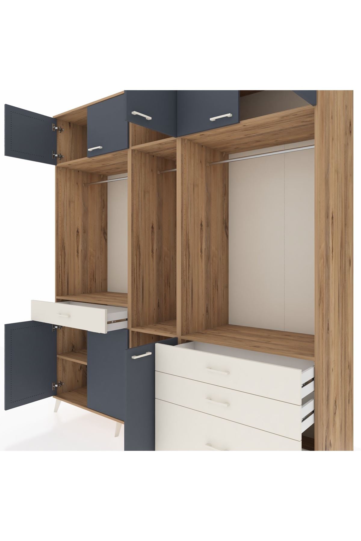 Kronos Dolap 8 Raflı 4 Çekmeceli 3 Askılı 220x59x243 - S784M033V25C
