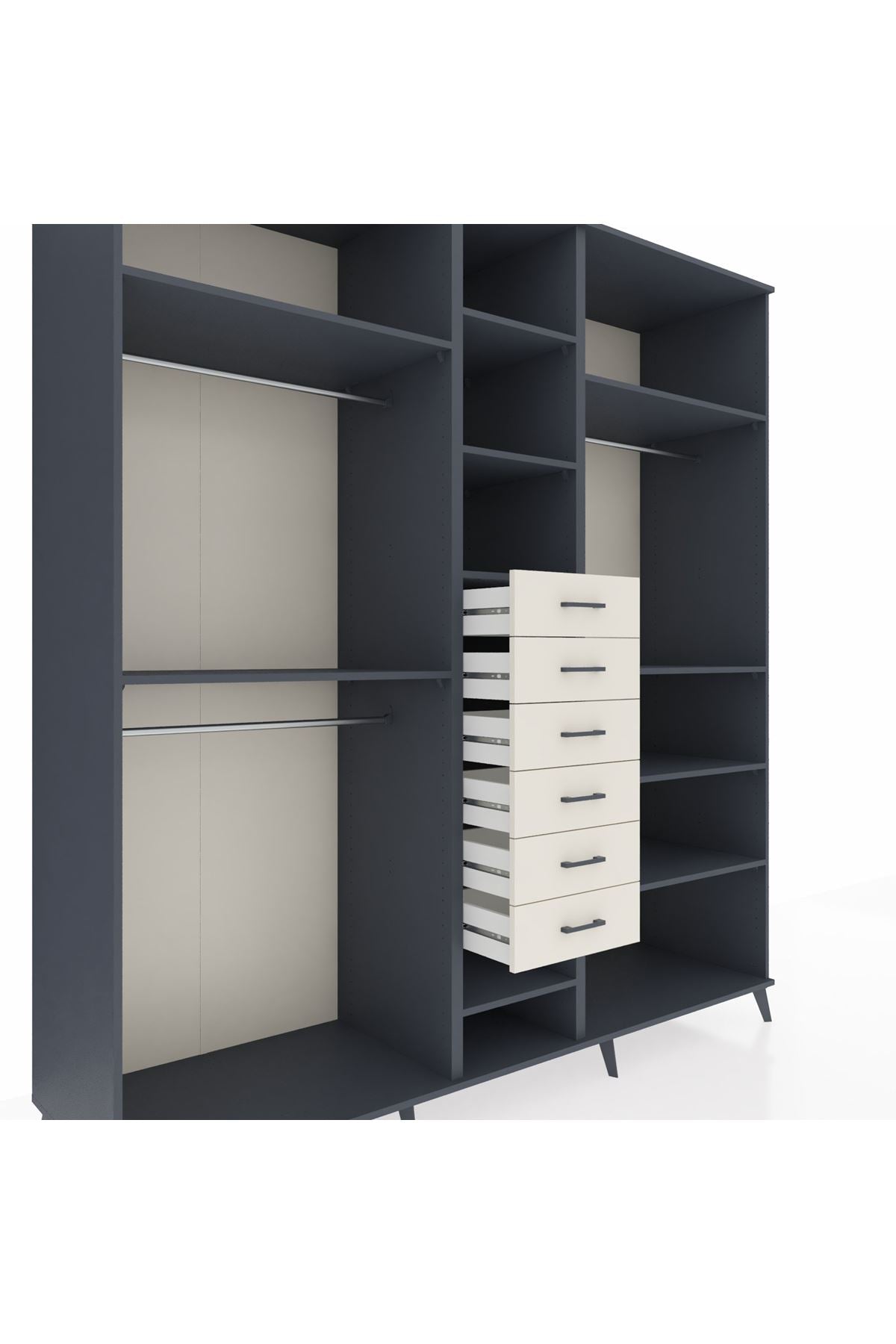 Kronos Dolap 10 Raflı 6 Çekmeceli 3 Askılı 220x59x243 - S784M034V16C