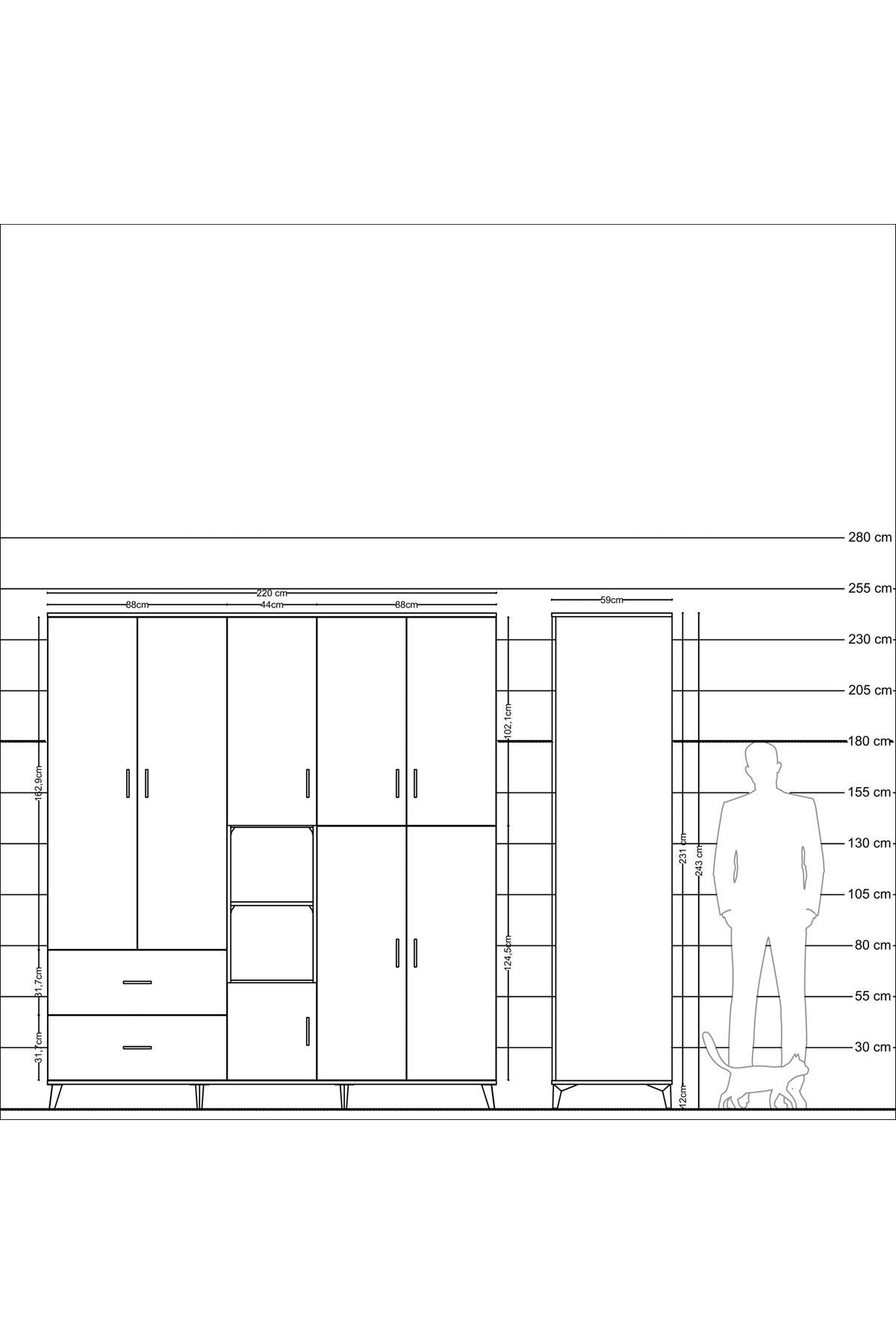 Kronos Dolap 12 Raflı 2 Çekmeceli Tek Askılı 220x59x243 - S784M037V09C