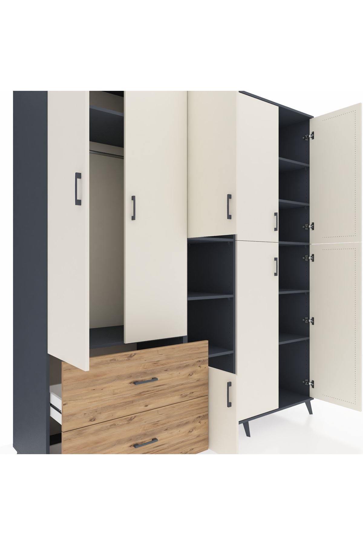 Kronos Dolap 12 Raflı 2 Çekmeceli Tek Askılı 220x59x243 - S784M037V15C