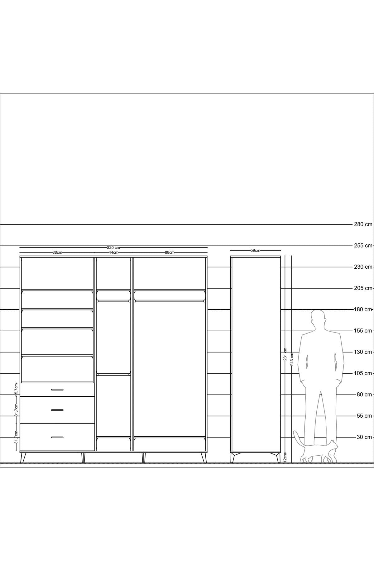 Kronos Dolap 9 Raflı 3 Çekmeceli 3 Askılı 220x59x243 - S784M038V02C