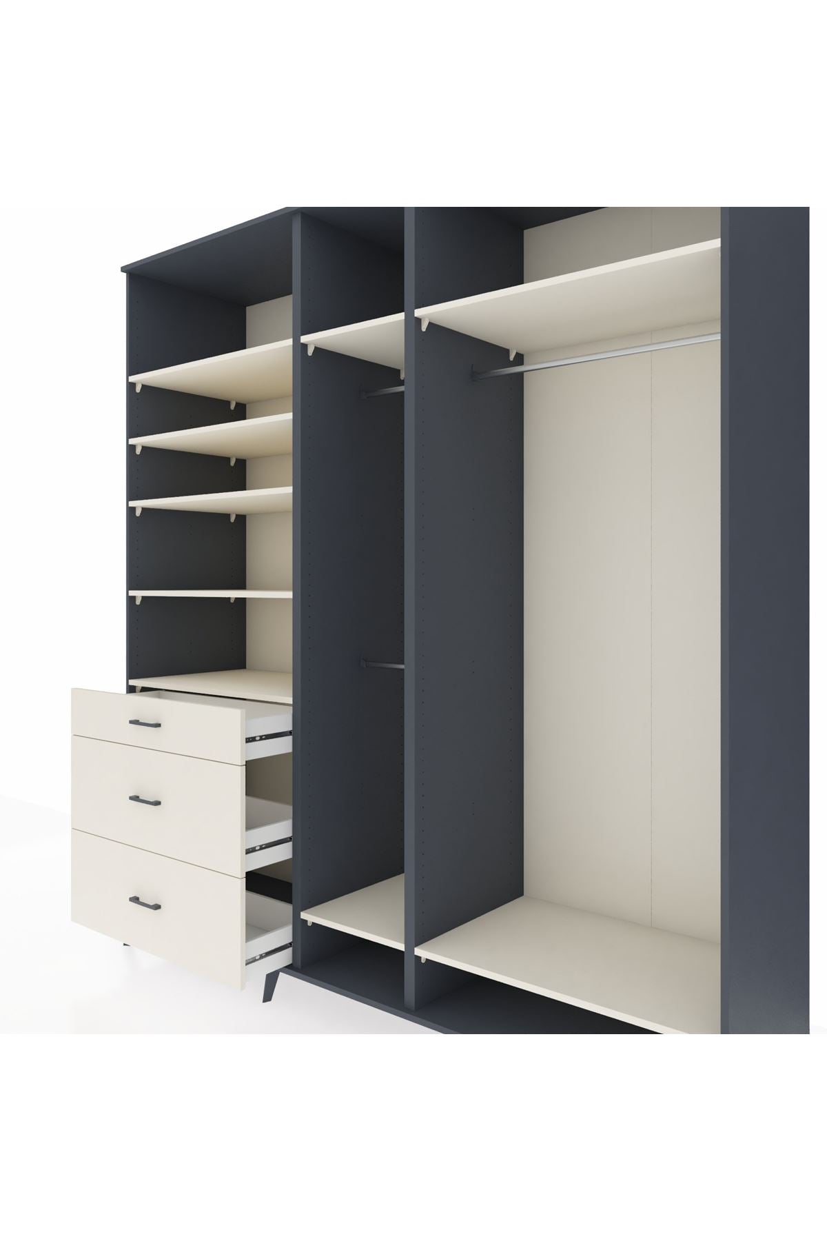 Kronos Dolap 9 Raflı 3 Çekmeceli 3 Askılı 220x59x243 - S784M038V13C