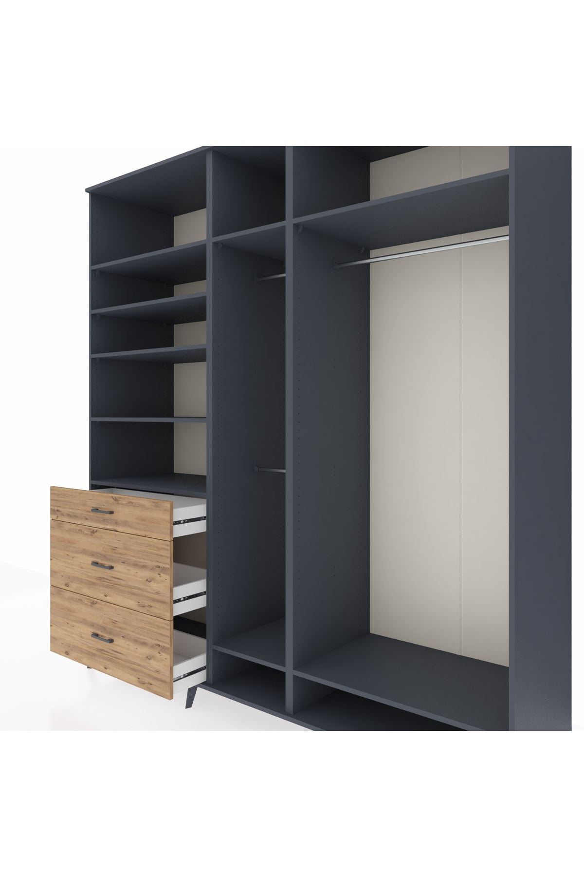 Kronos Dolap 9 Raflı 3 Çekmeceli 3 Askılı 220x59x243 - S784M038V18C