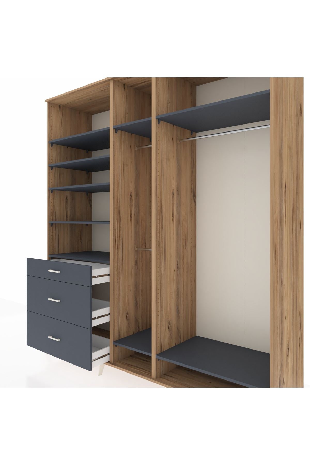 Kronos Dolap 9 Raflı 3 Çekmeceli 3 Askılı 220x59x243 - S784M038V26C