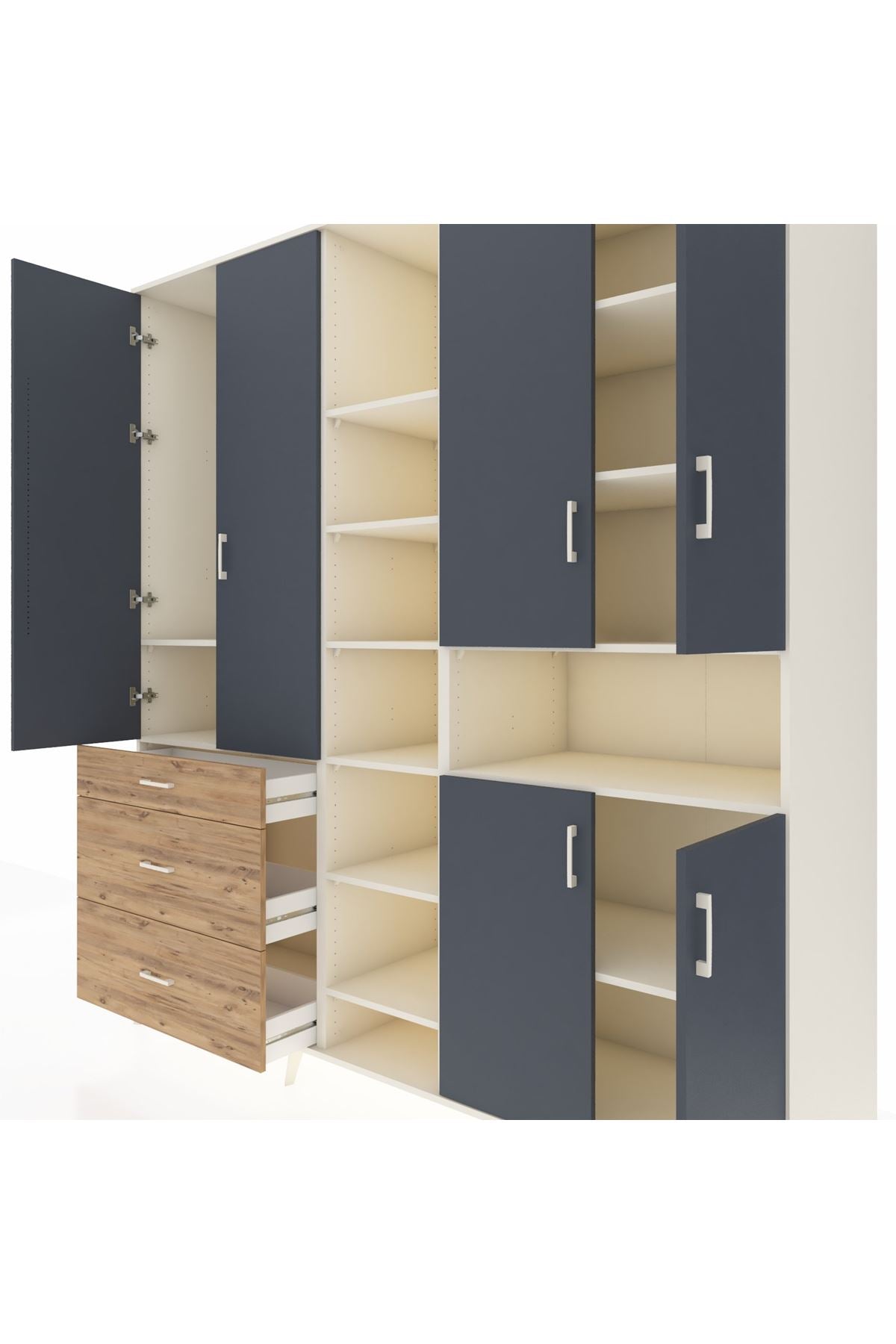 Kronos Dolap 13 Raflı 3 Çekmeceli 6 Kapaklı 220x59x243 - S784M039V09C