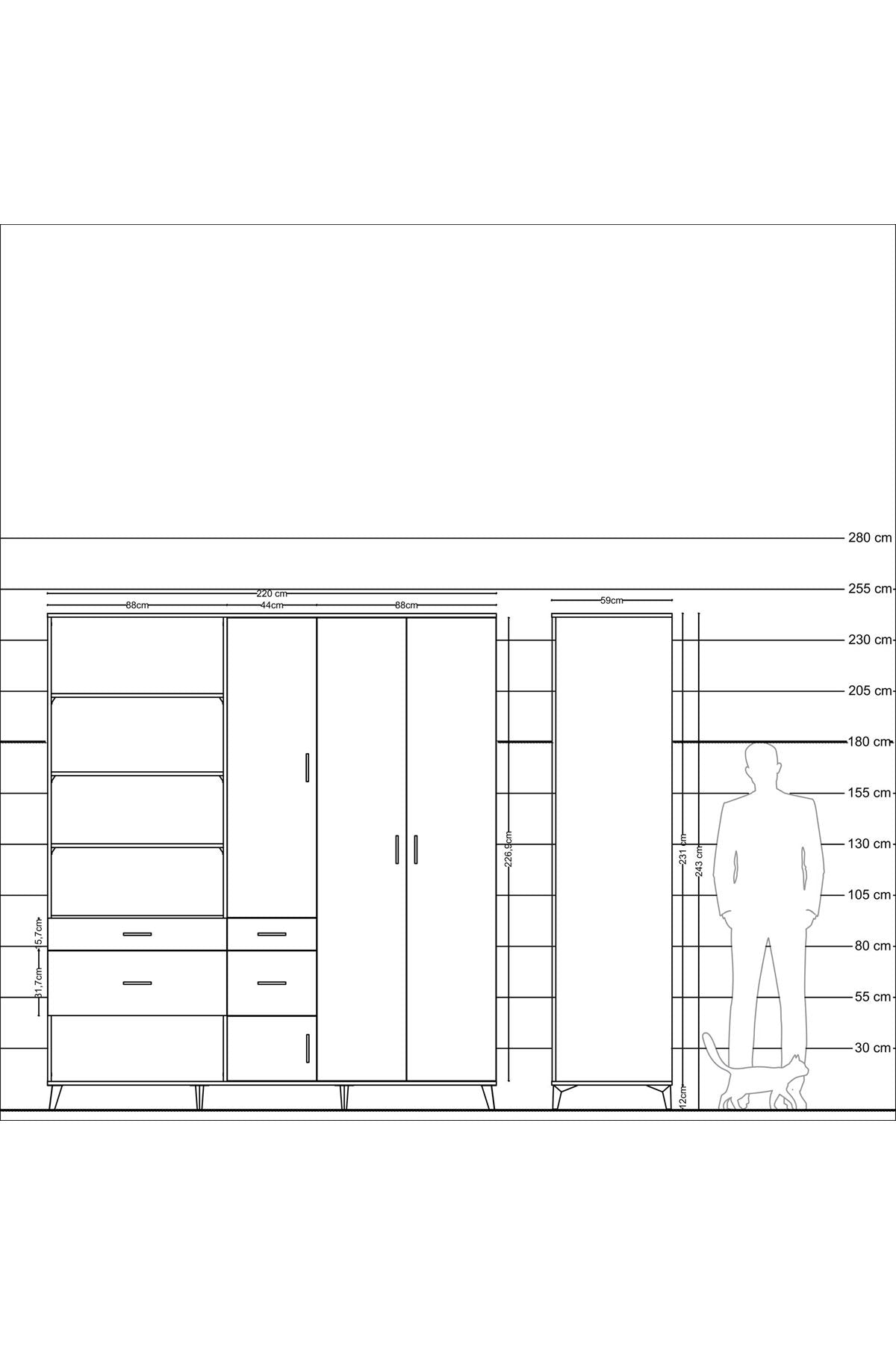 Kronos Dolap 14 Raflı 4 Çekmeceli 4 Kapaklı 220x59x243 - S784M042V26C