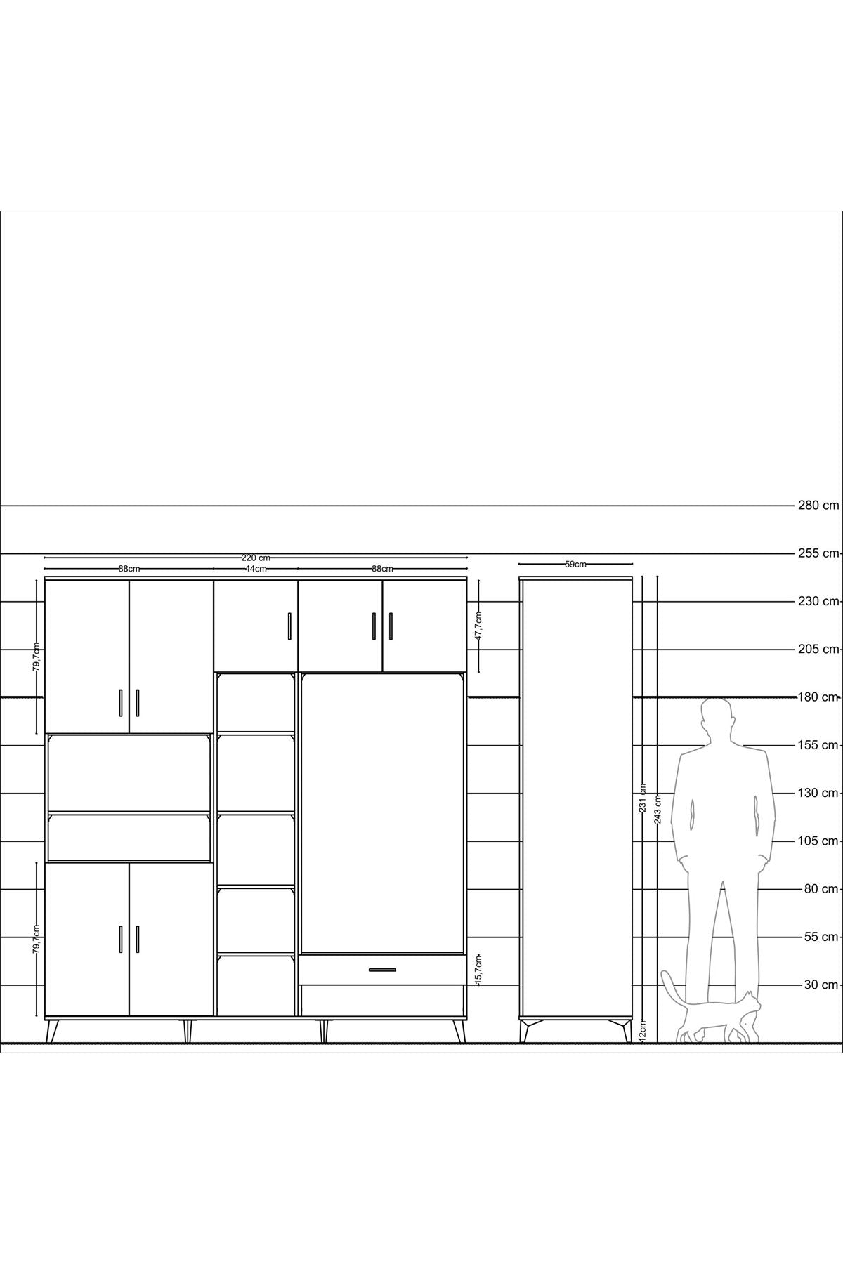 Kronos Dolap 11 Raflı Tek Çekmeceli 7 Kapaklı 220x59x243 - S784M043V22C
