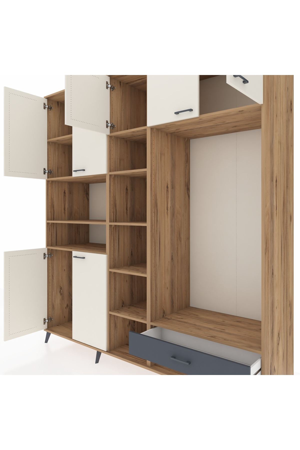 Kronos Dolap 11 Raflı Tek Çekmeceli 7 Kapaklı 220x59x243 - S784M043V23C