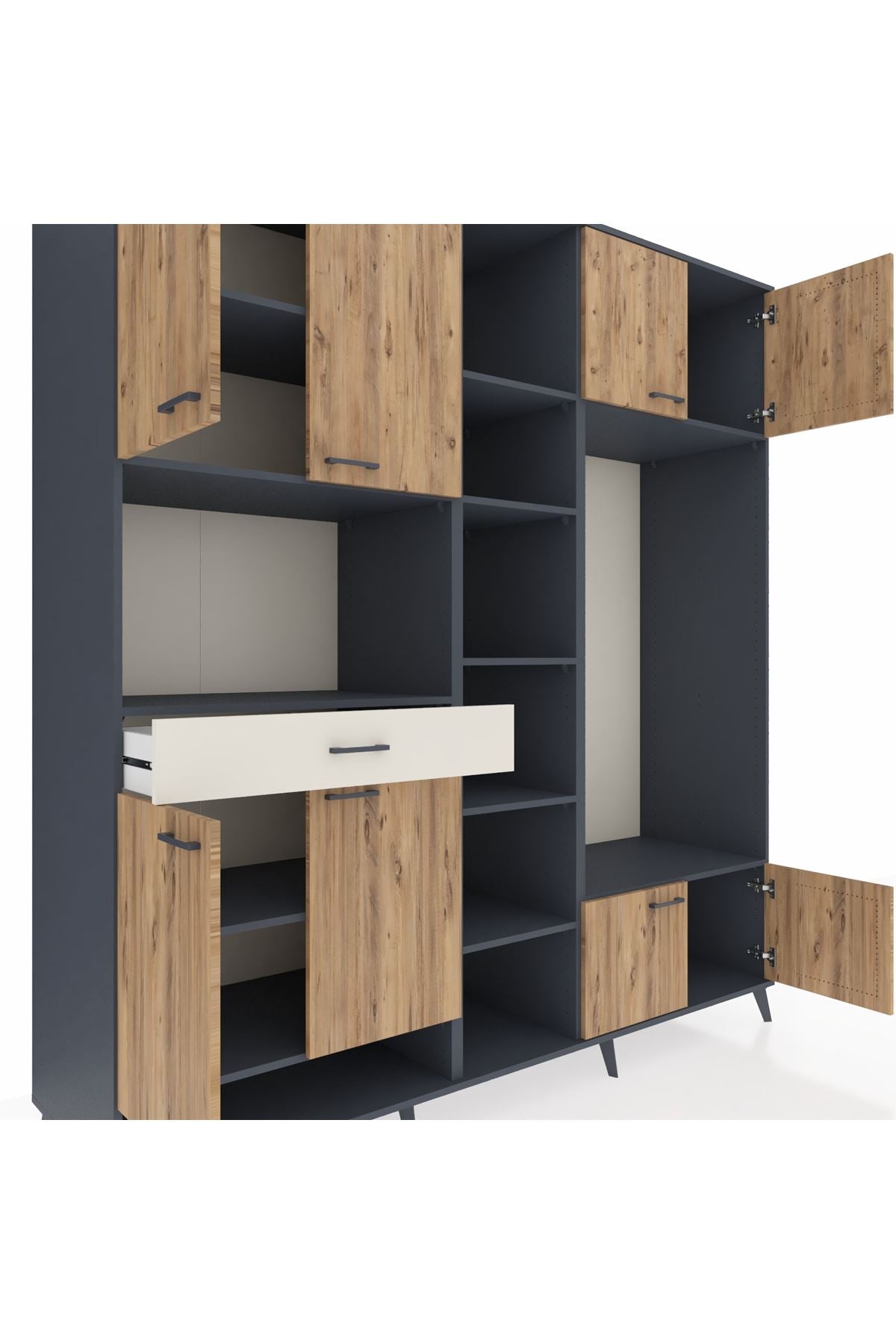Kronos Dolap 12 Raflı Tek Çekmeceli 8 Kapaklı 220x59x243 - S784M044V10C