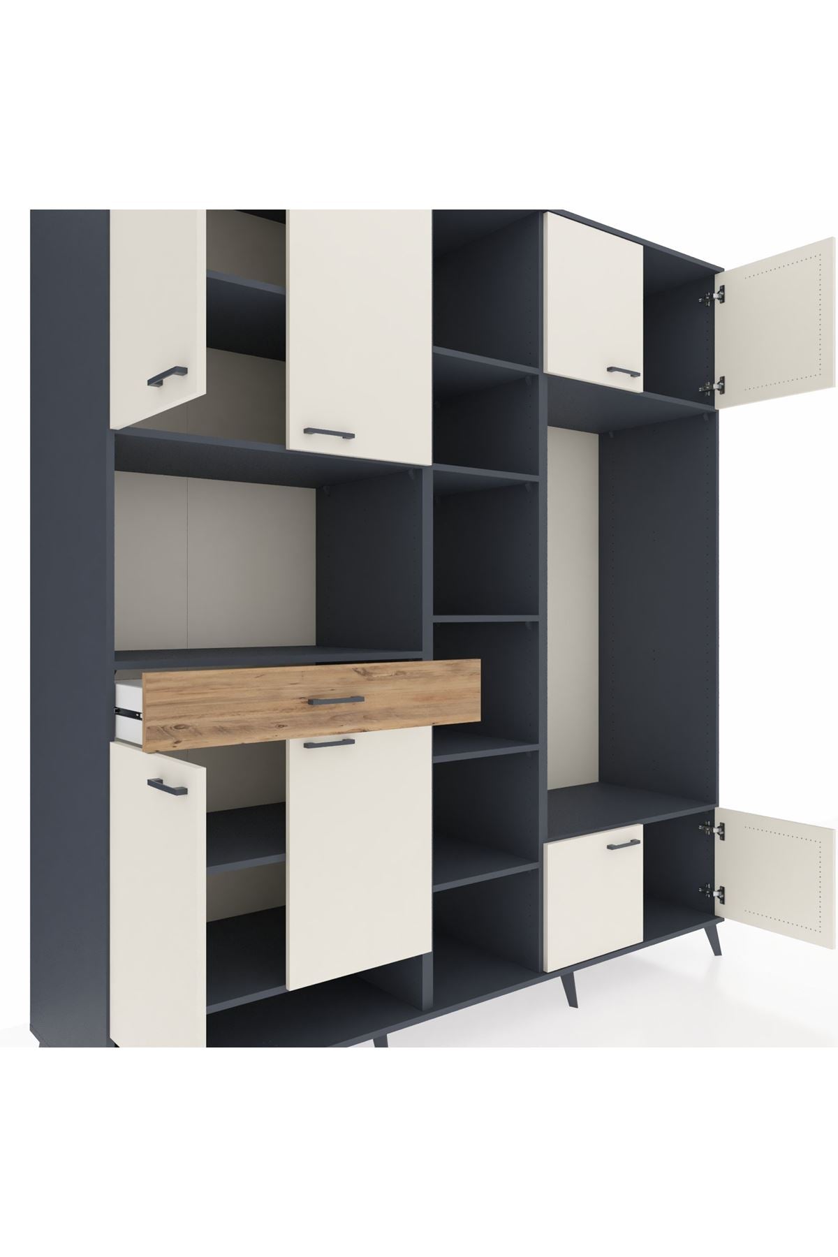 Kronos Dolap 12 Raflı Tek Çekmeceli 8 Kapaklı 220x59x243 - S784M044V15C