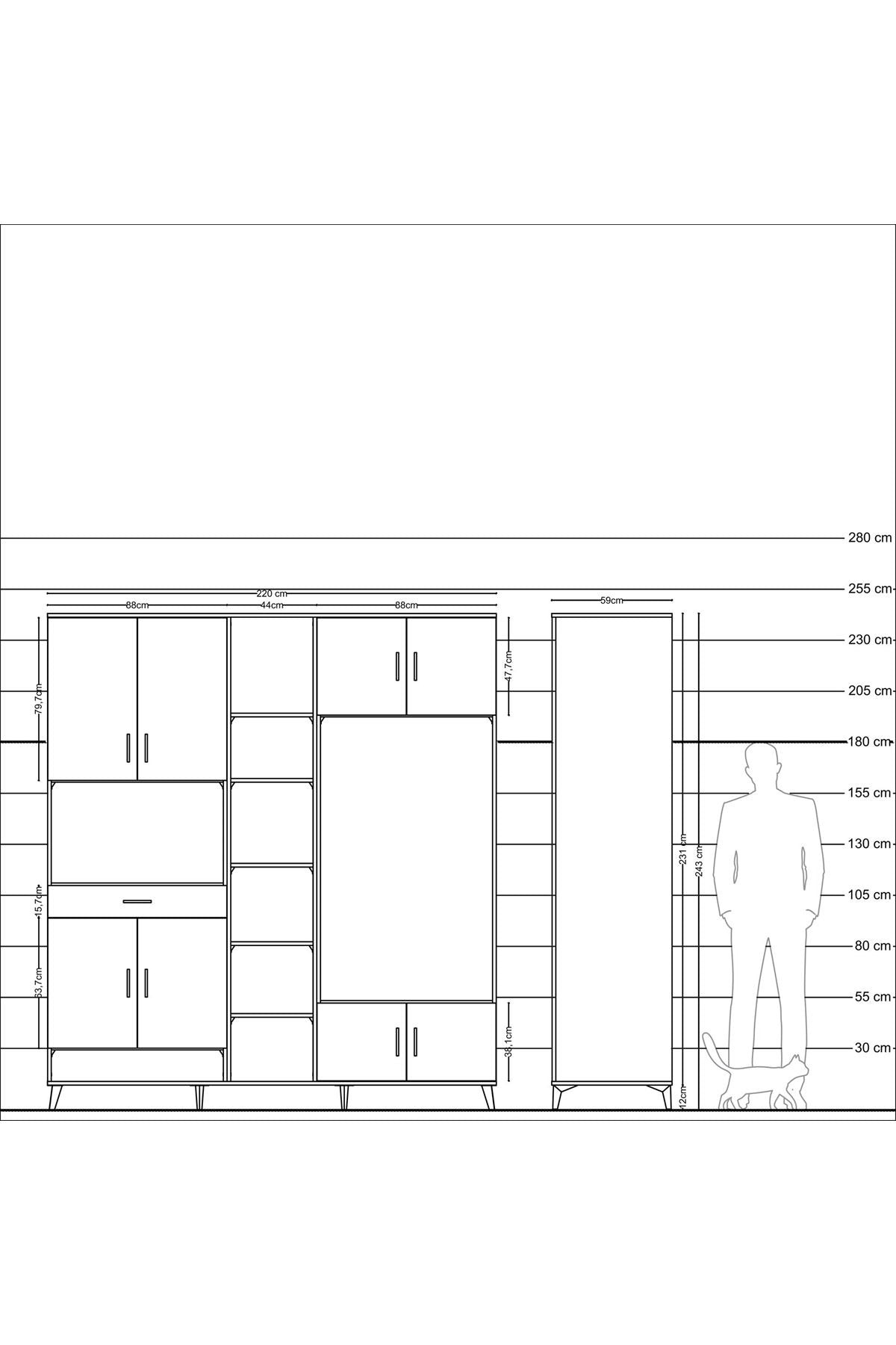 Kronos Dolap 12 Raflı Tek Çekmeceli 8 Kapaklı 220x59x243 - S784M044V22C
