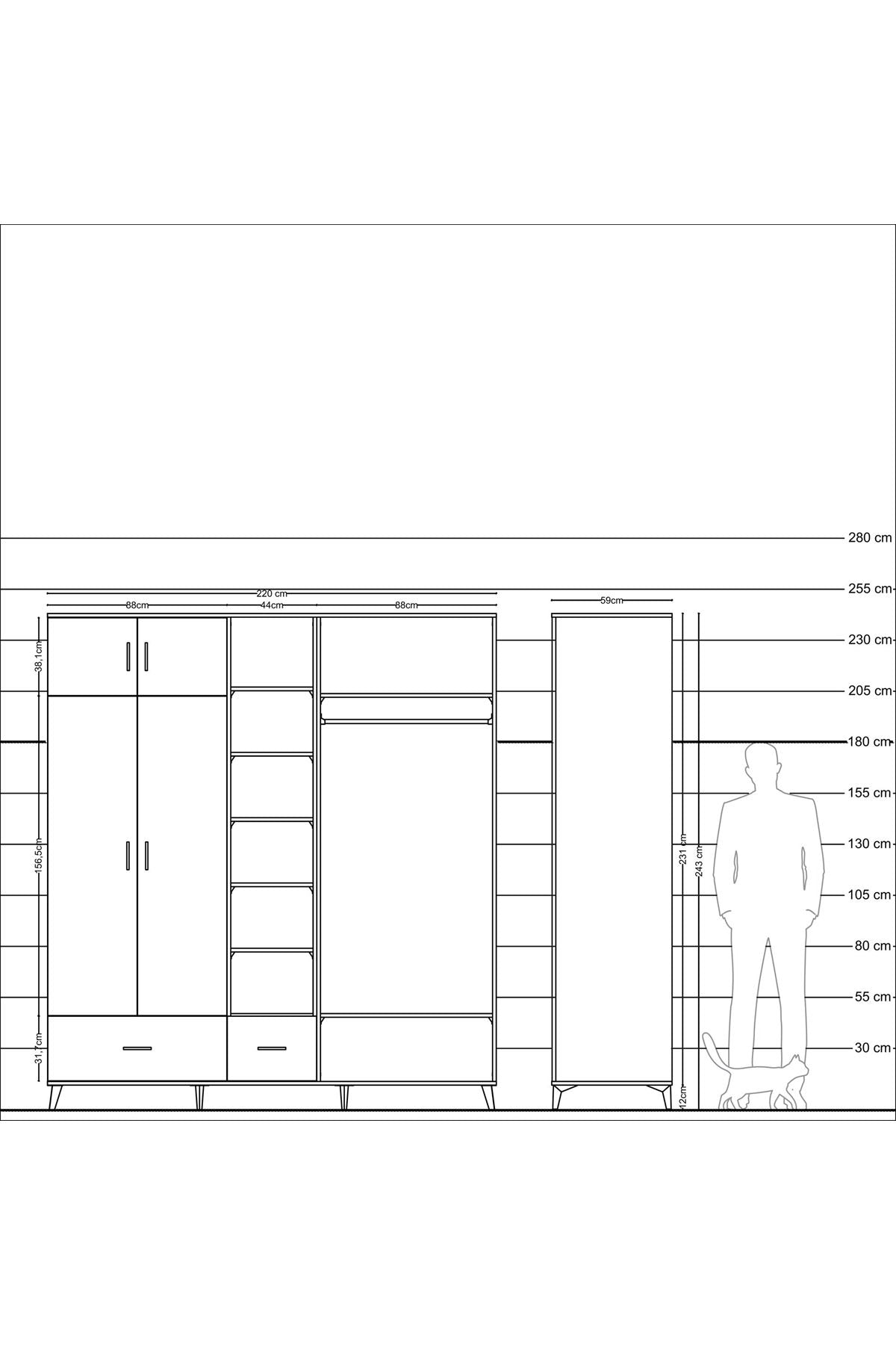 Kronos Dolap 12 Raflı 2 Çekmeceli 2 Askılı 220x59x243 - S784M046V19C