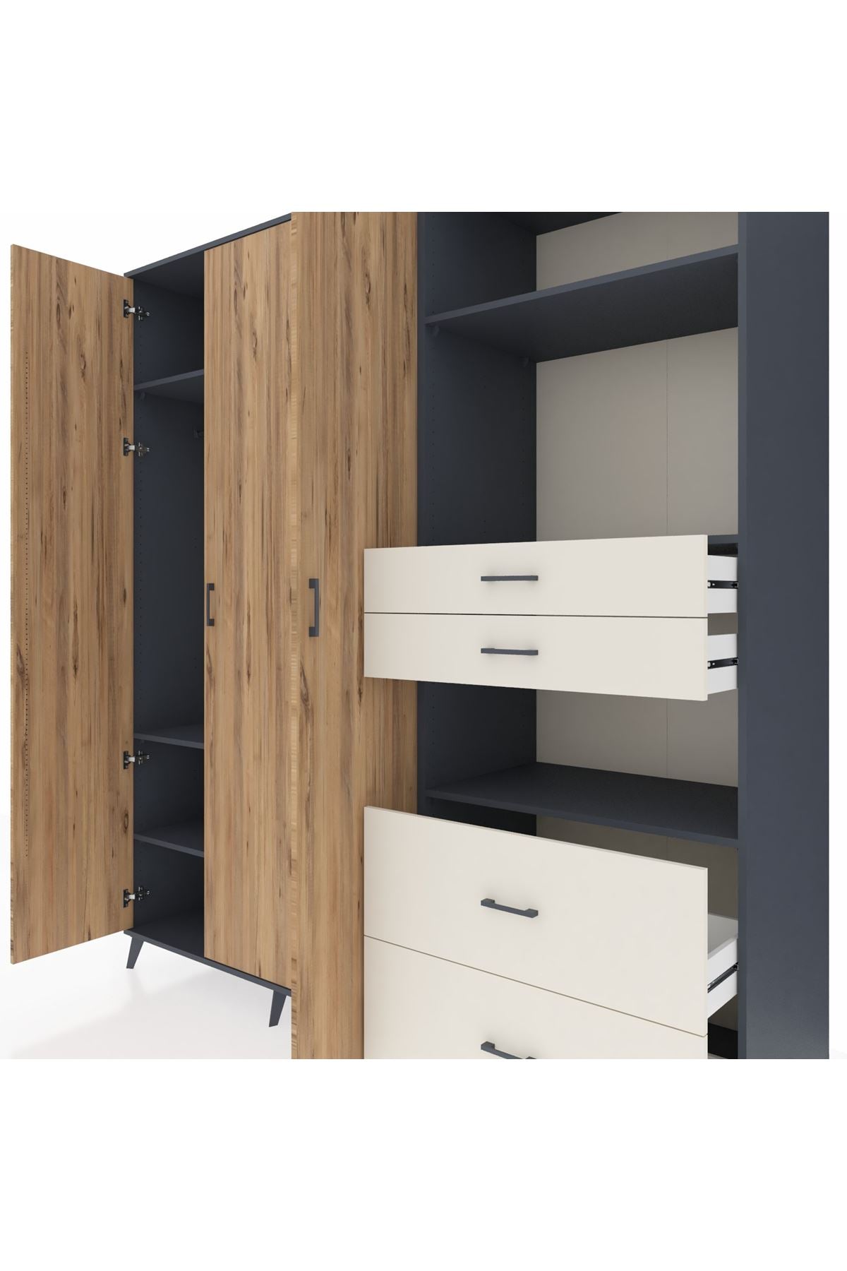 Kronos Dolap 12 Raflı 4 Çekmeceli Tek Askılı 220x59x243 - S784M047V10C
