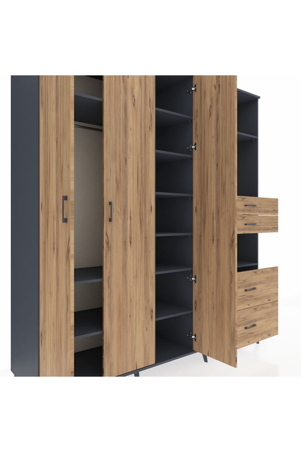 Kronos Dolap 12 Raflı 4 Çekmeceli Tek Askılı 220x59x243 - S784M047V12C