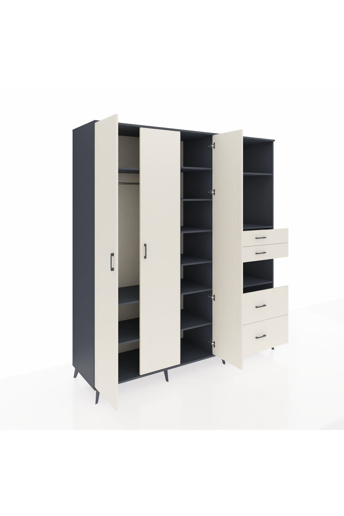 Kronos Dolap 12 Raflı 4 Çekmeceli Tek Askılı 220x59x243 - S784M047V13C