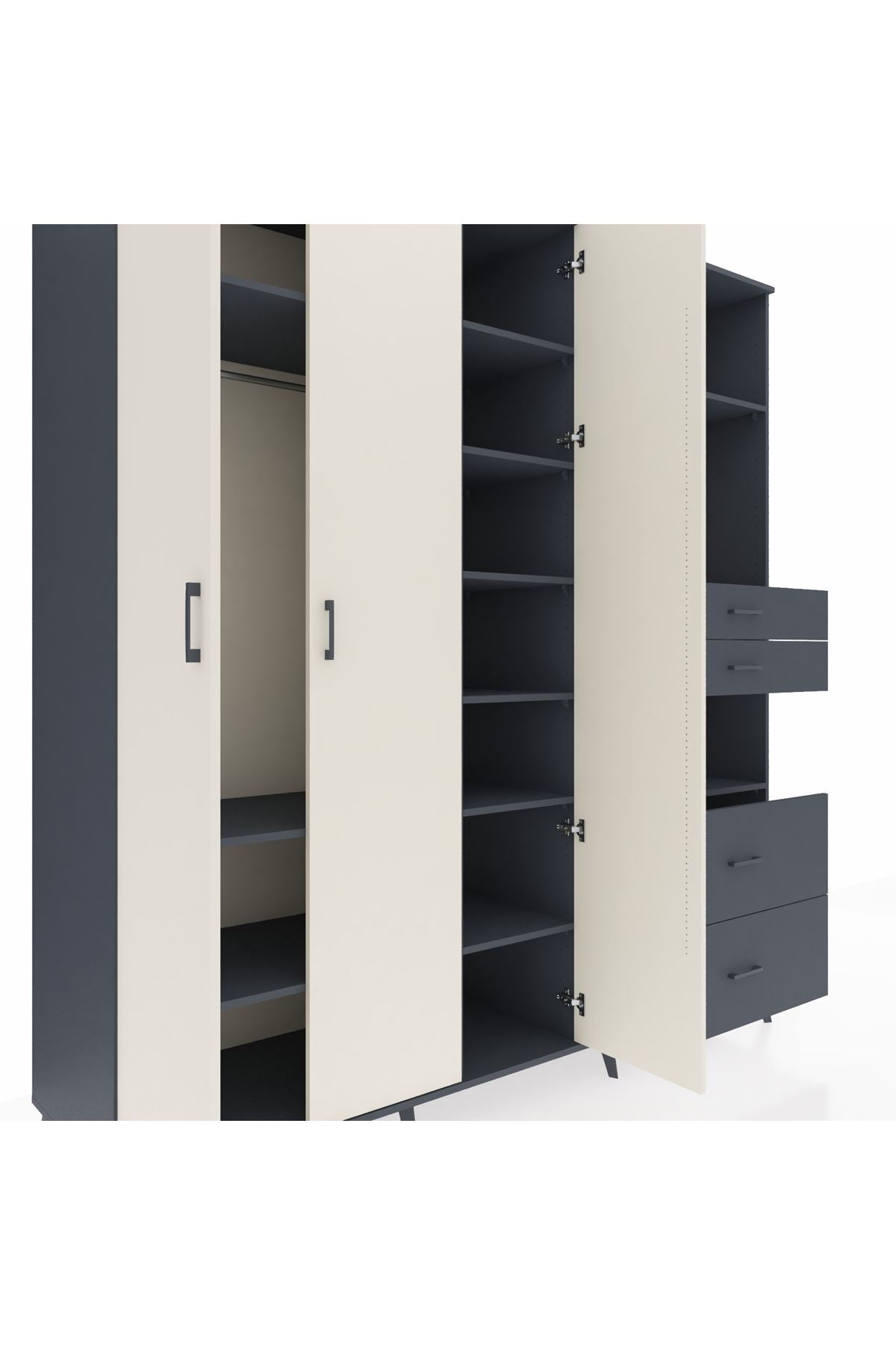 Kronos Dolap 12 Raflı 4 Çekmeceli Tek Askılı 220x59x243 - S784M047V14C