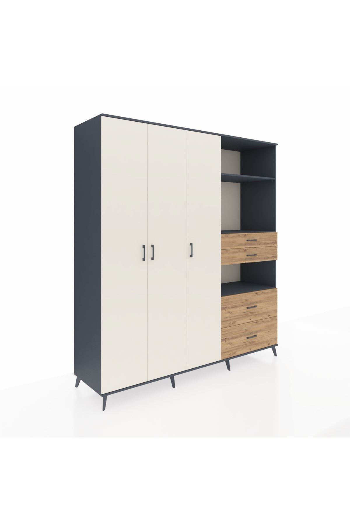 Kronos Dolap 12 Raflı 4 Çekmeceli Tek Askılı 220x59x243 - S784M047V15C