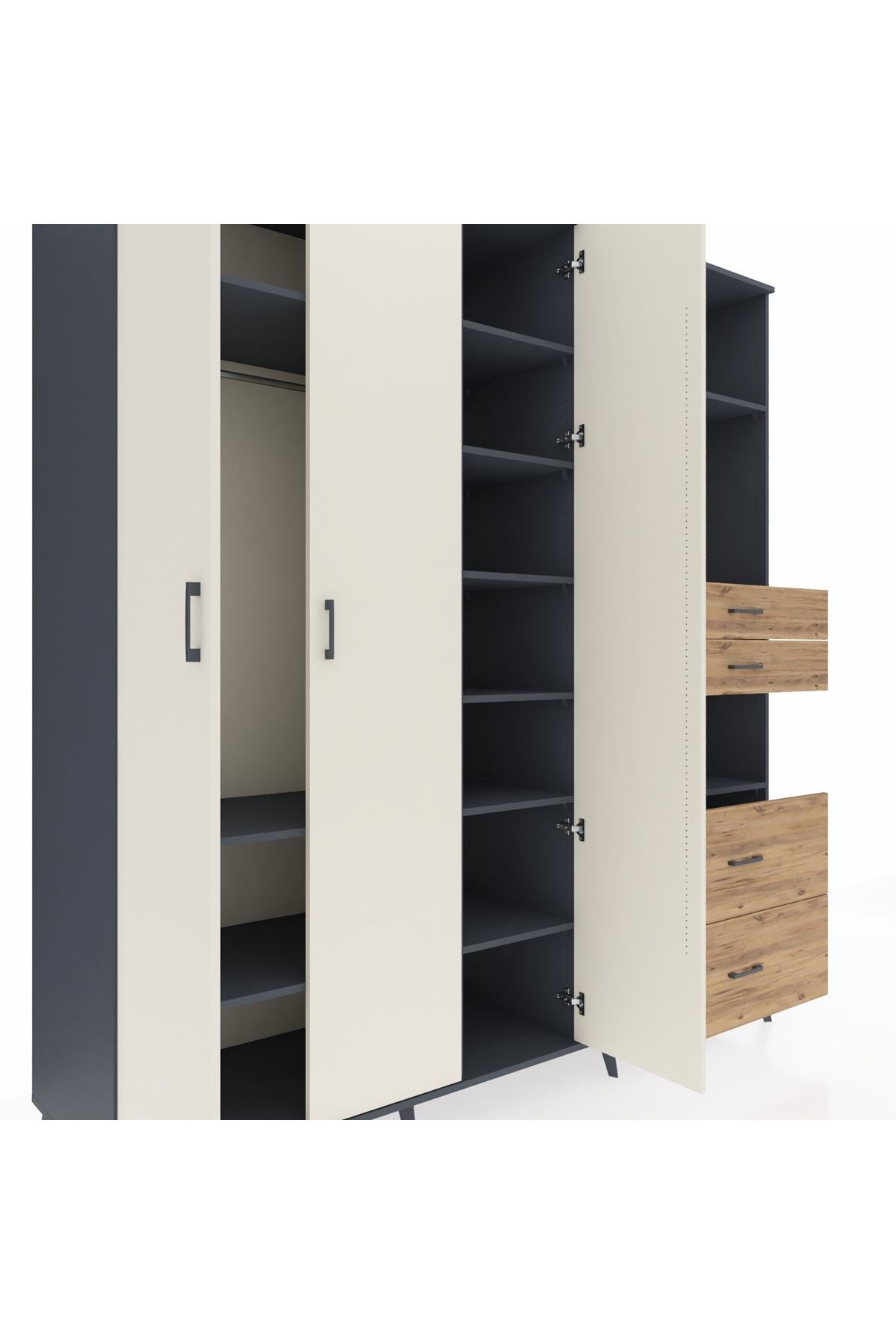Kronos Dolap 12 Raflı 4 Çekmeceli Tek Askılı 220x59x243 - S784M047V15C