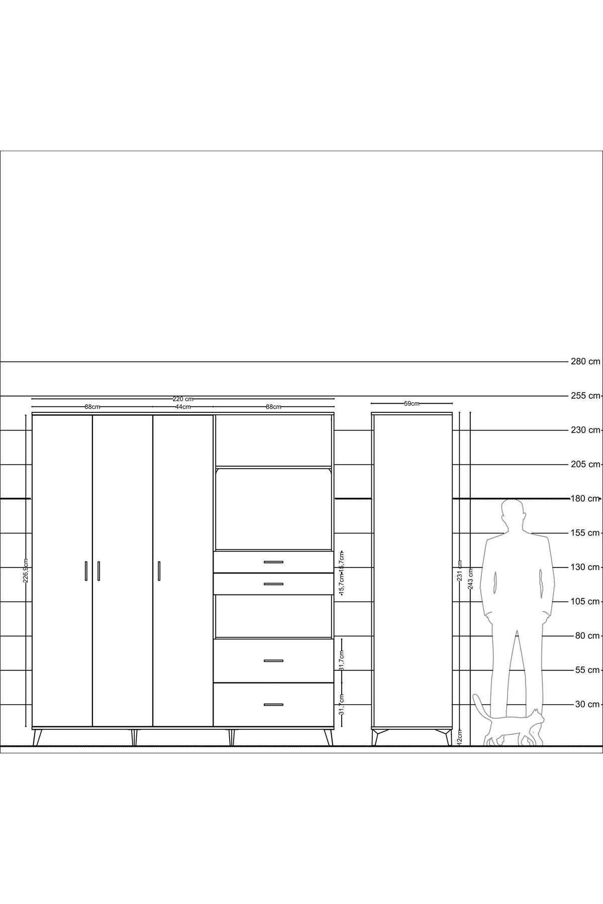 Kronos Dolap 12 Raflı 4 Çekmeceli Tek Askılı 220x59x243 - S784M047V17C