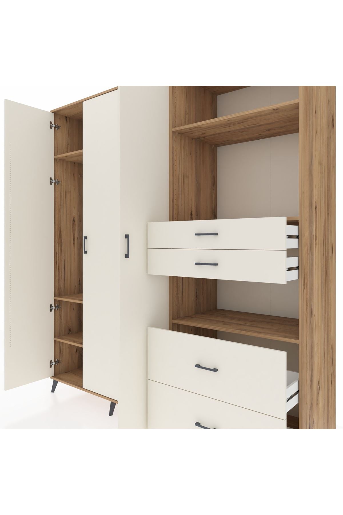 Kronos Dolap 12 Raflı 4 Çekmeceli Tek Askılı 220x59x243 - S784M047V22C