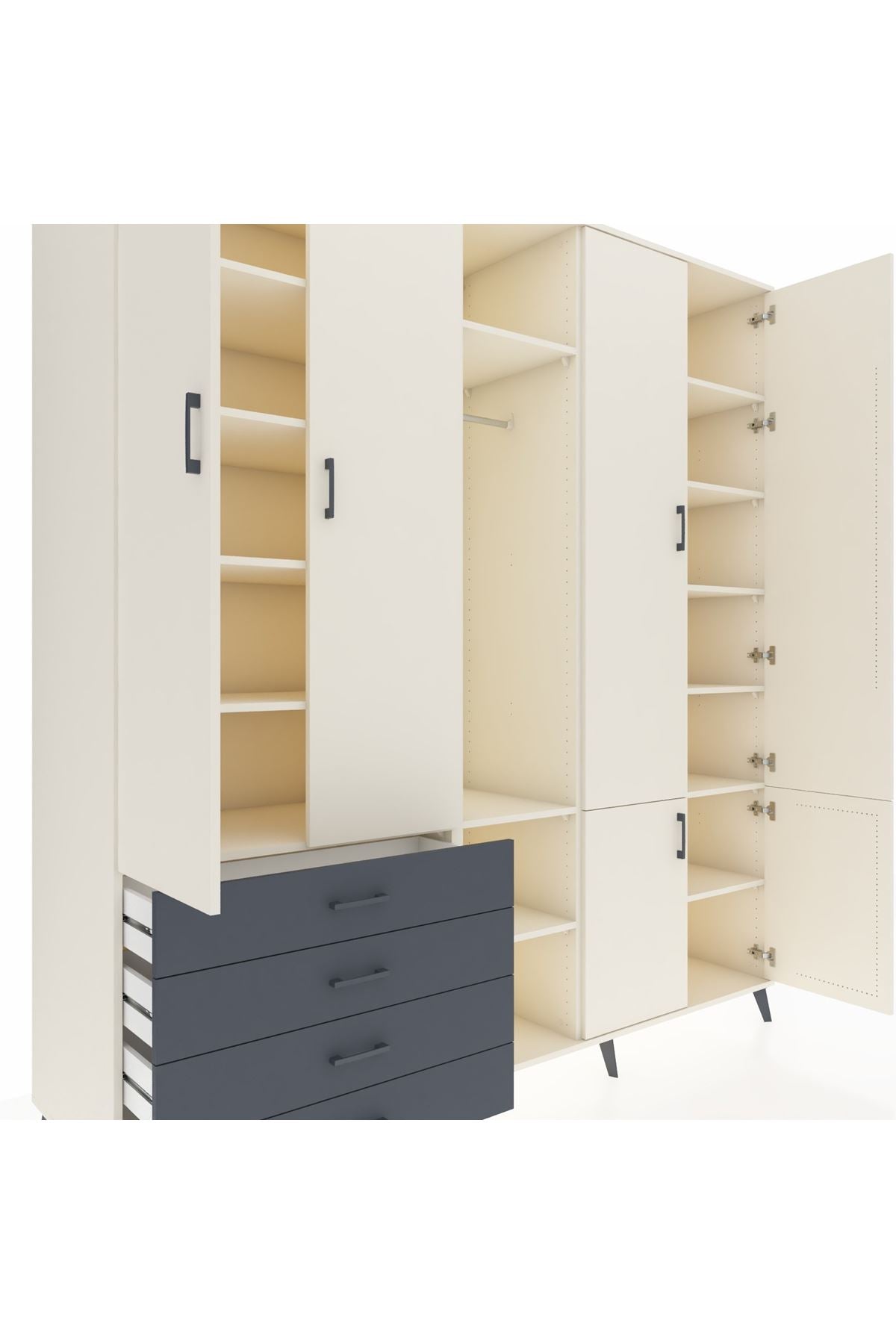 Kronos Dolap 14 Raflı 4 Çekmeceli Tek Askılı 220x59x243 - S784M048V05C