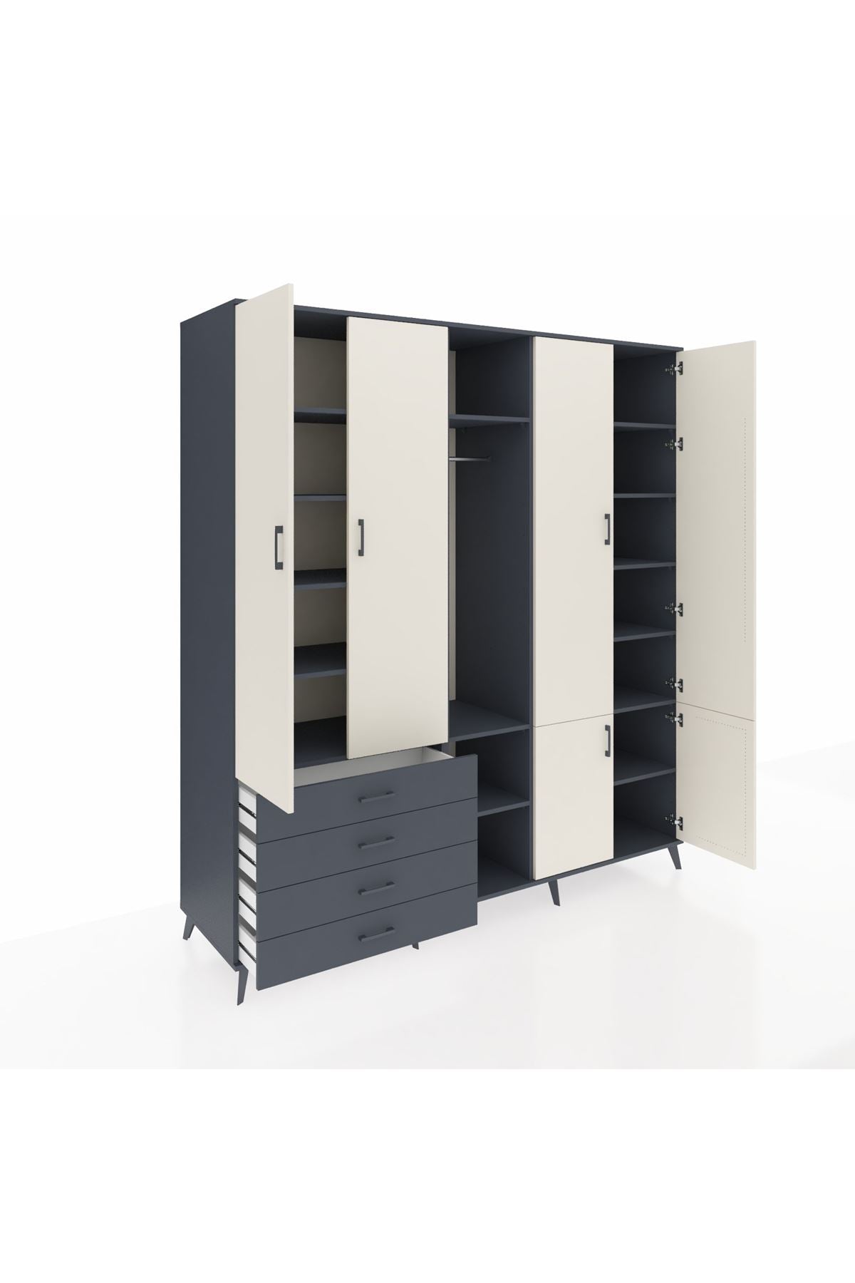 Kronos Dolap 14 Raflı 4 Çekmeceli Tek Askılı 220x59x243 - S784M048V14C
