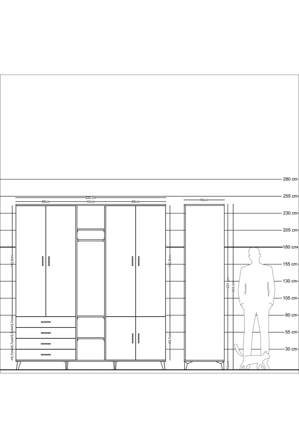 Kronos Dolap 14 Raflı 4 Çekmeceli Tek Askılı 220x59x243 - S784M048V17C