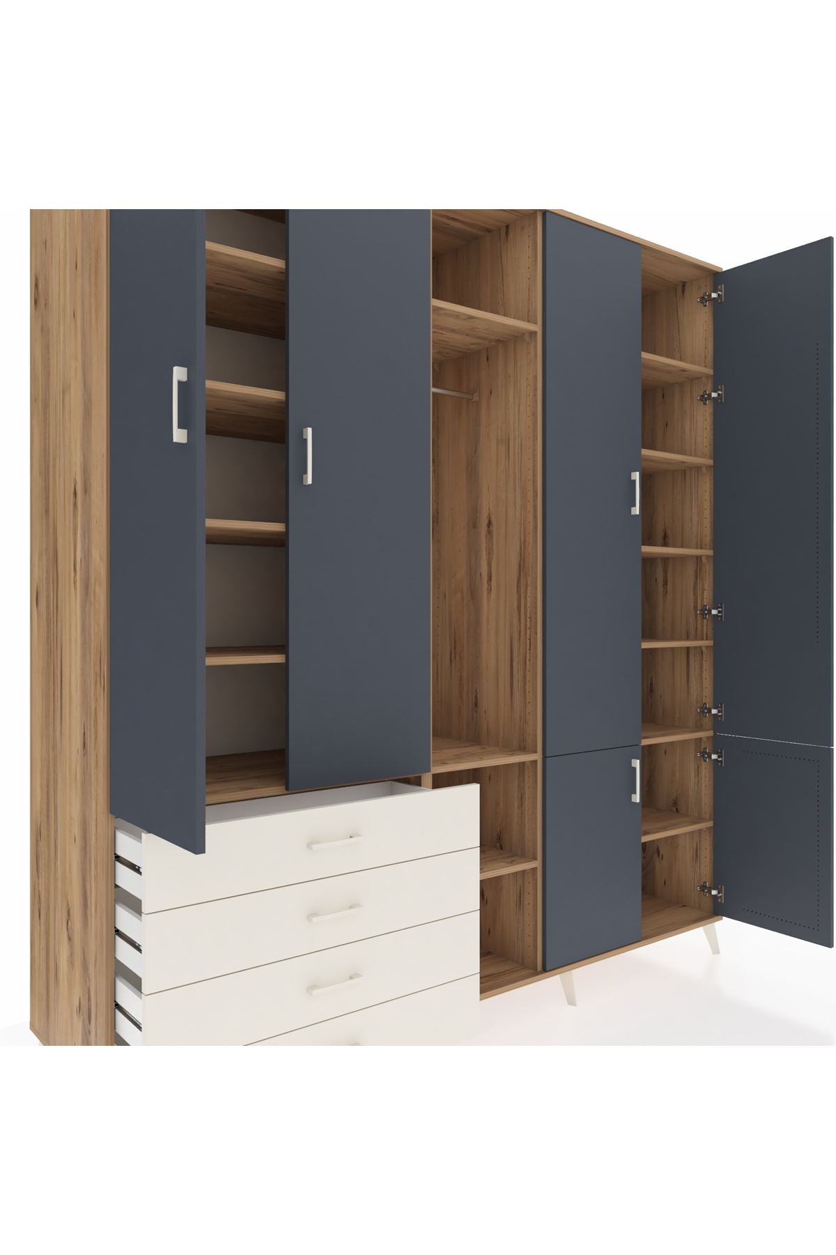 Kronos Dolap 14 Raflı 4 Çekmeceli Tek Askılı 220x59x243 - S784M048V25C
