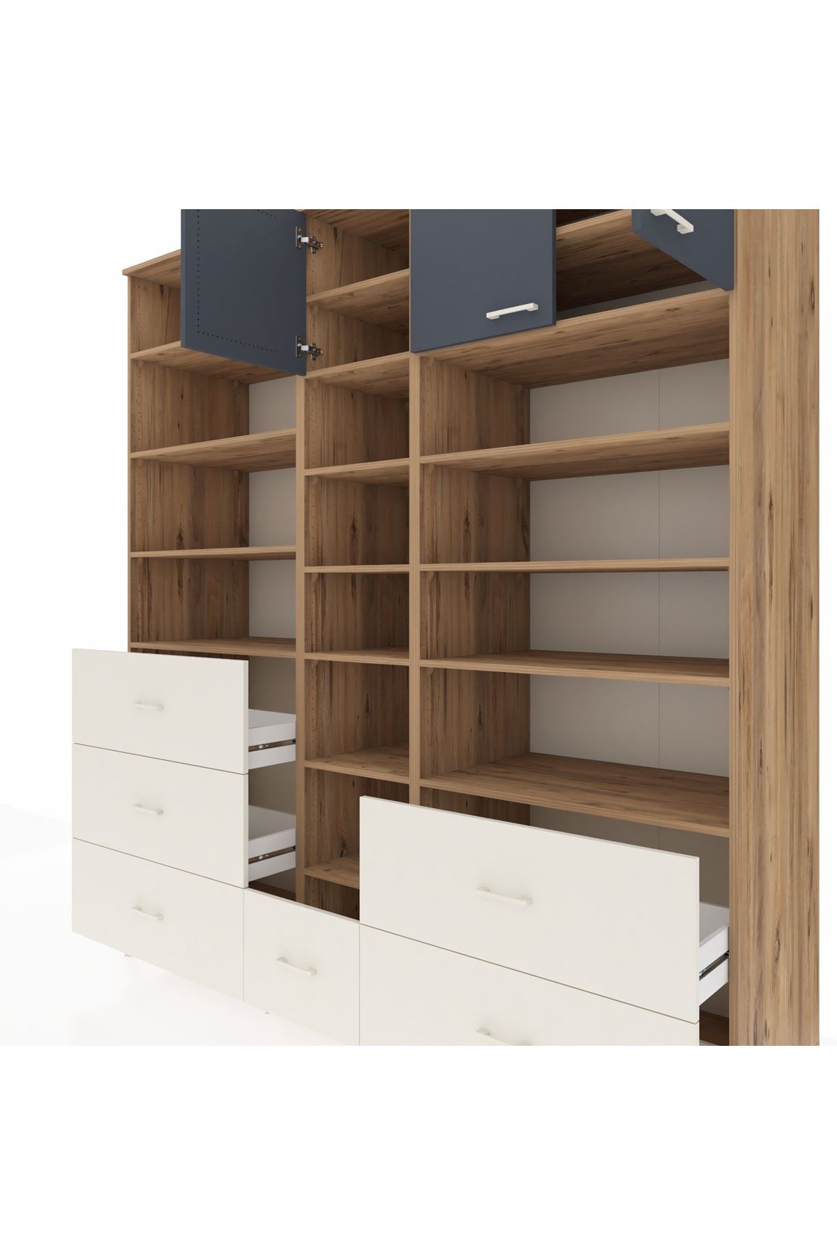 Kronos Dolap 17 Raflı 6 Çekmeceli 3 Kapaklı 220x59x243 - S784M049V25C