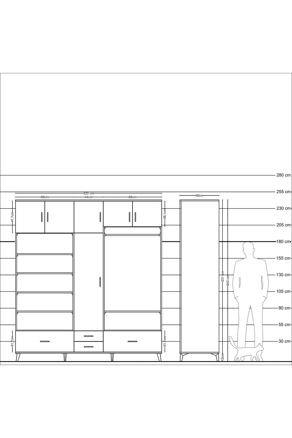 Kronos Dolap 18 Raflı 4 Çekmeceli Tek Askılı 220x59x243 - S784M050V02C