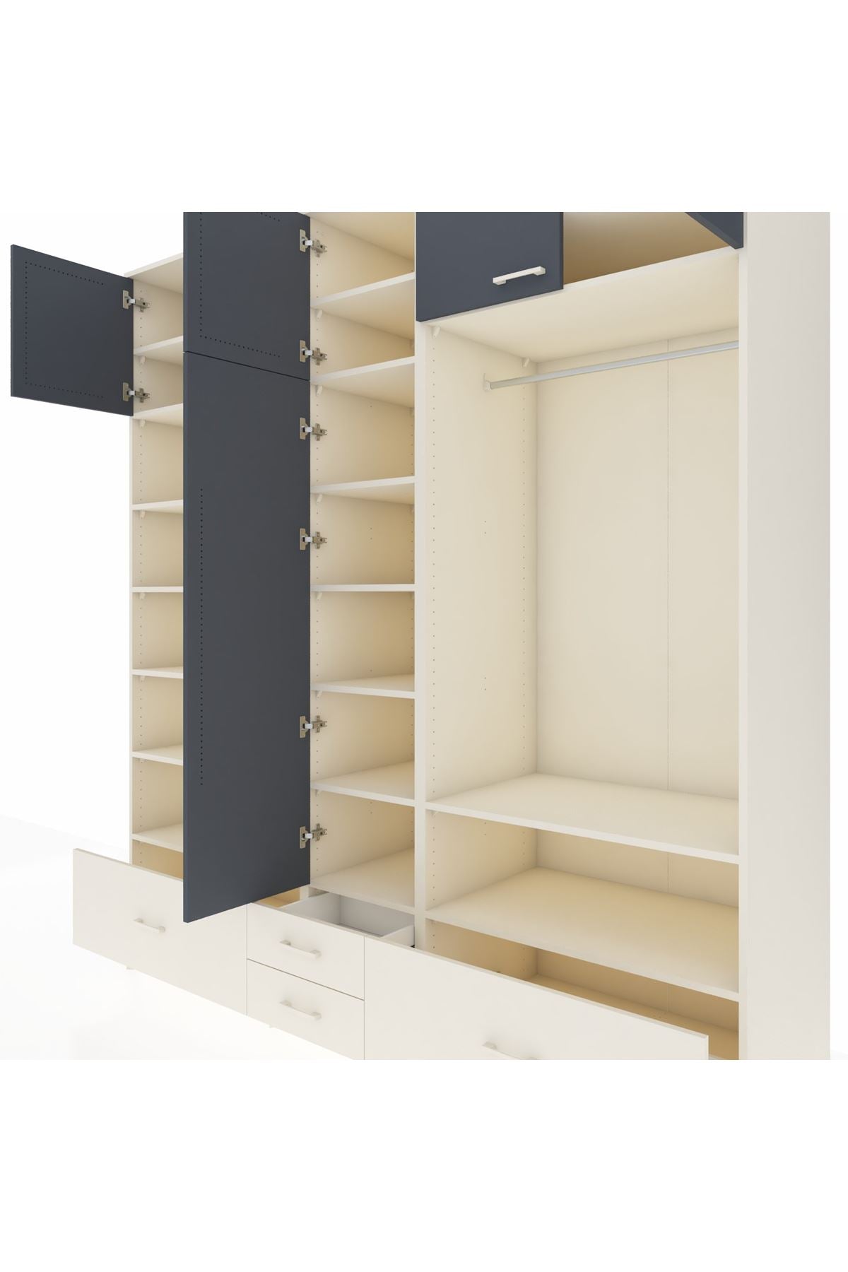 Kronos Dolap 18 Raflı 4 Çekmeceli Tek Askılı 220x59x243 - S784M050V07C