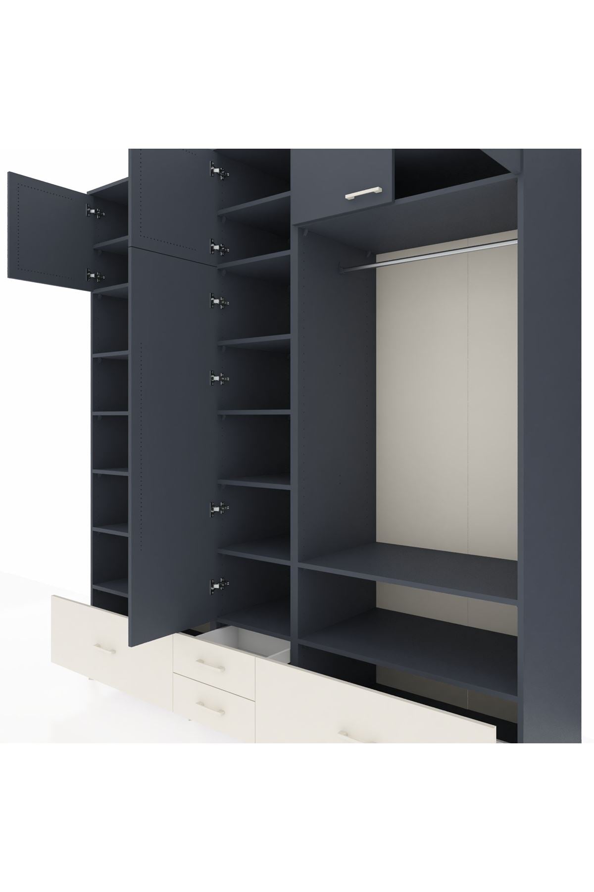 Kronos Dolap 18 Raflı 4 Çekmeceli Tek Askılı 220x59x243 - S784M050V16C
